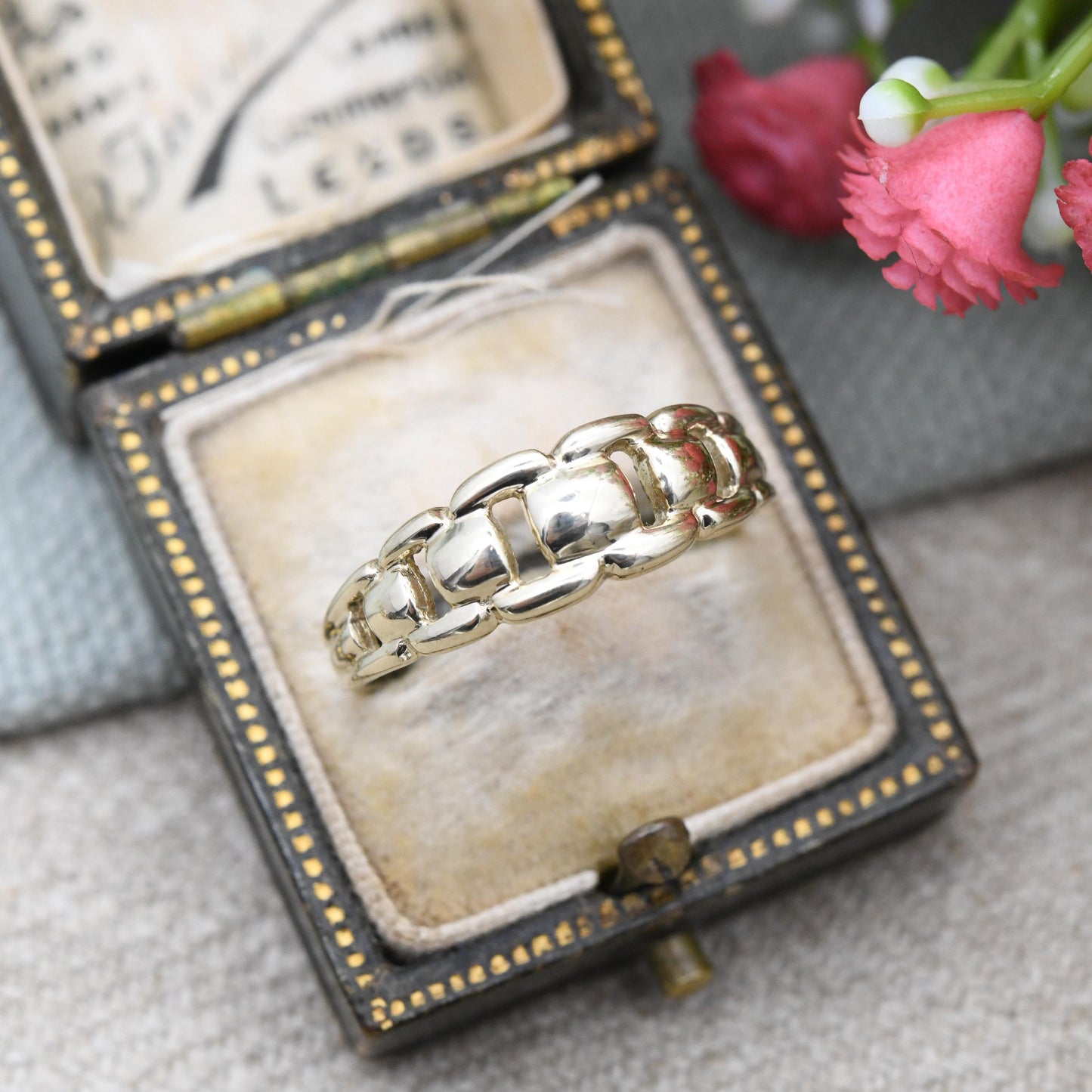 Vintage 9ct Gold Chain Link Band Ring 2002 - Open Knotted Band Box Chain Style | Unisex Band Ring QVC | UK Size - T | US Size - 9 1/2