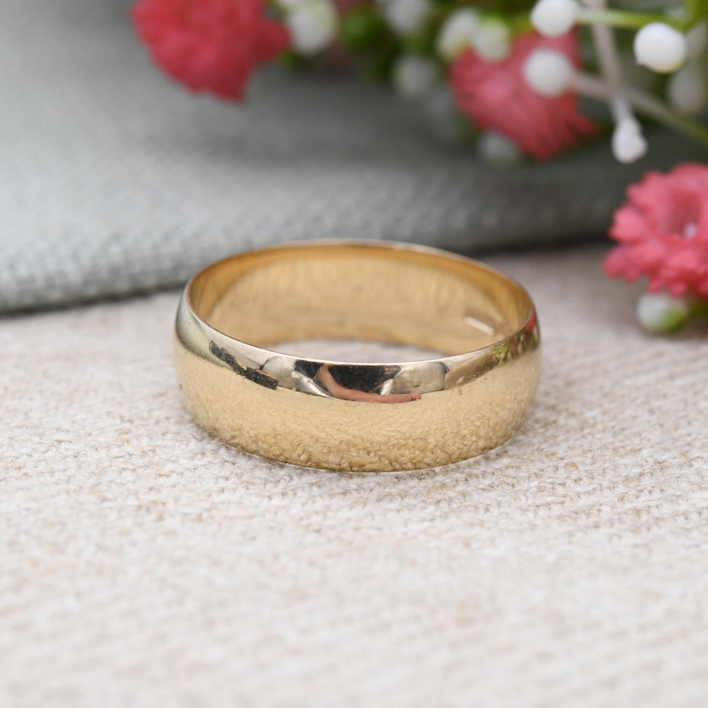 Vintage Solid 9ct Gold Band Ring 1997 - Unisex Minimal Jewellery Solid Yellow Gold Wedding Band Wide Band | UK Size - U | US Size - 10