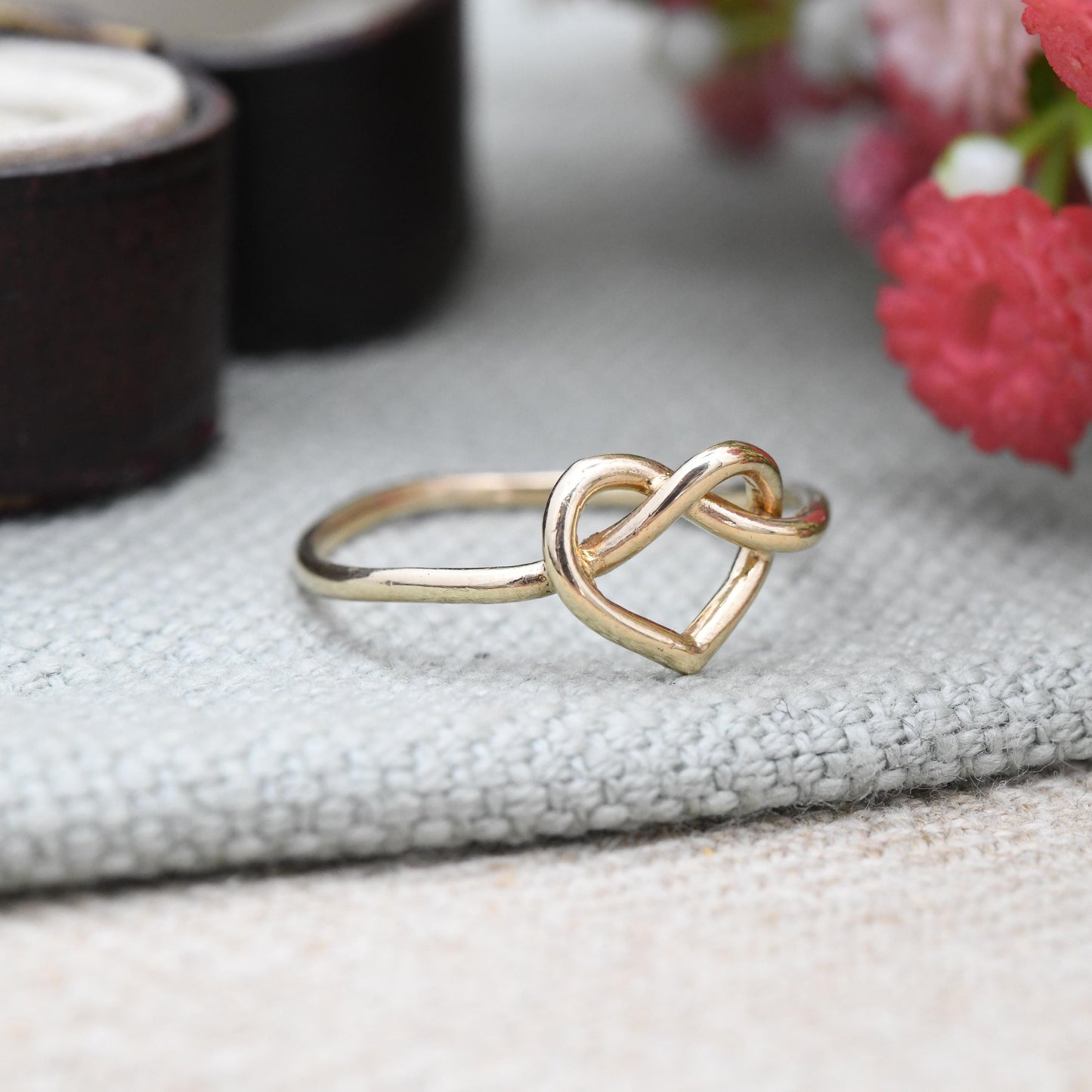 Vintage 9ct Gold Heart Knot Ring 1976 by Fred Manshaw - Open Love Heart Design Mid-Century | Sentimental Gift | UK Size - P 1/2 US Size - 8