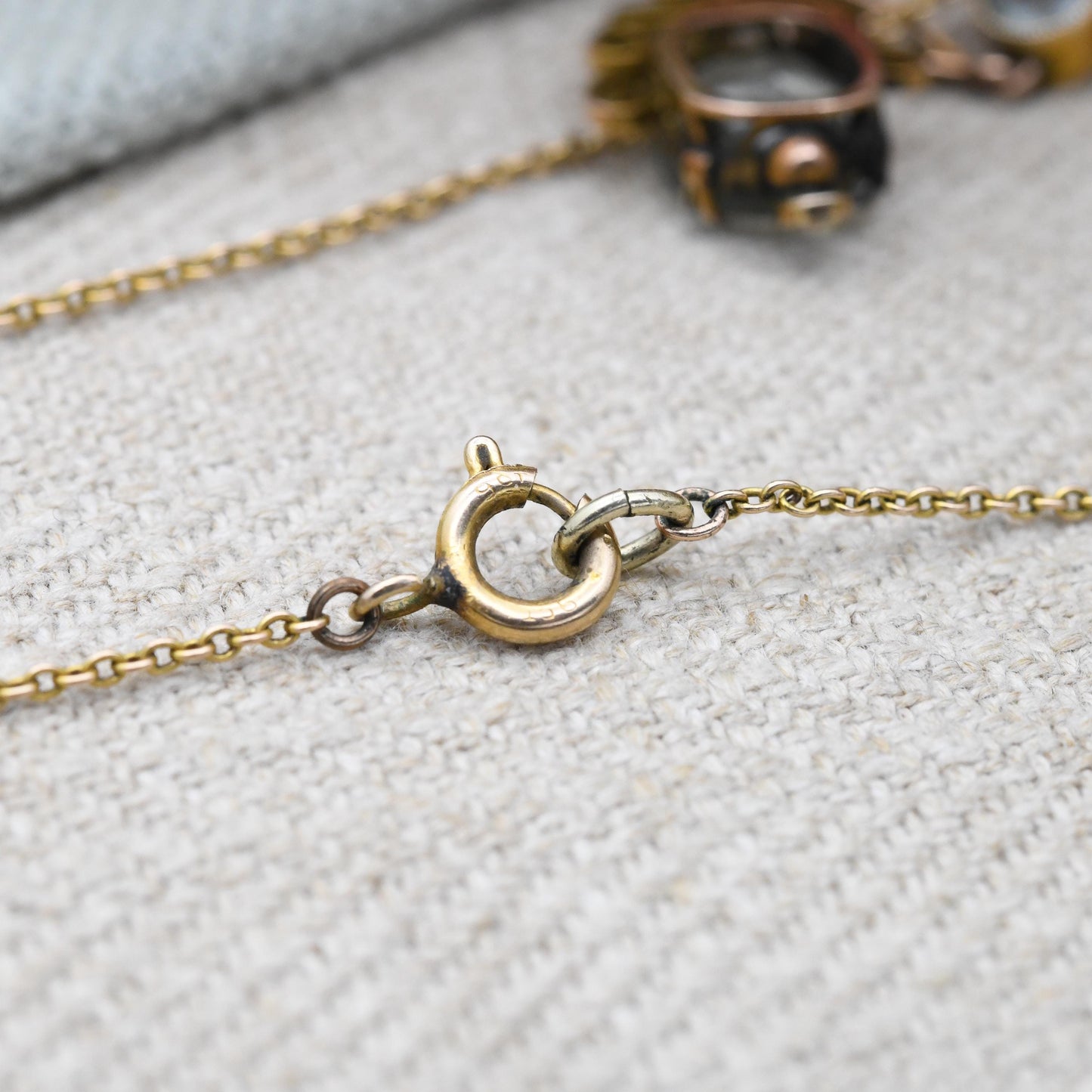 Antique 9ct Gold Aquamarine and Pearl Necklace - Integral Pendant Edwardian Split Pearls Pretty Blue Stone Drop Delicate Gold Jewellery Gift