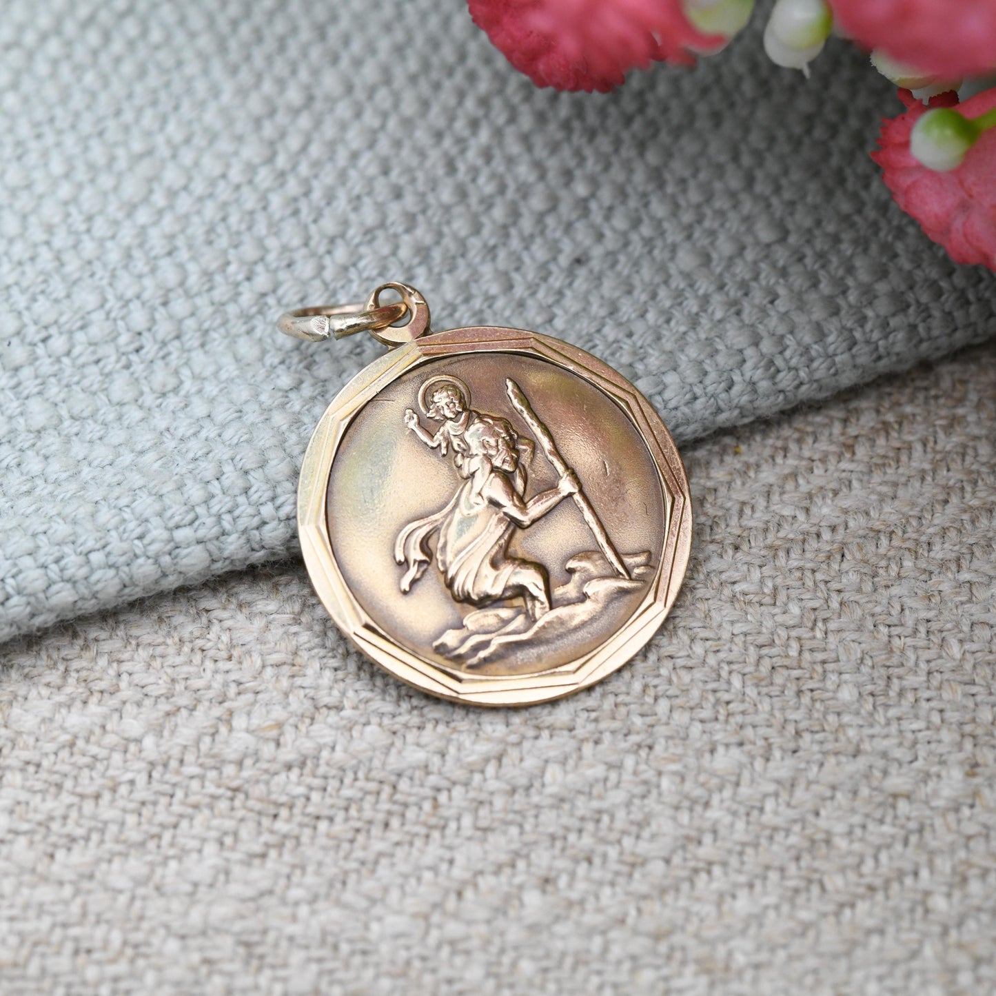 Vintage 9ct Gold St Christopher Pendant 1980 by Slade and Kempton S&K - Protect Us Patron Saint of Travellers Jewellery Gift for Adventurer