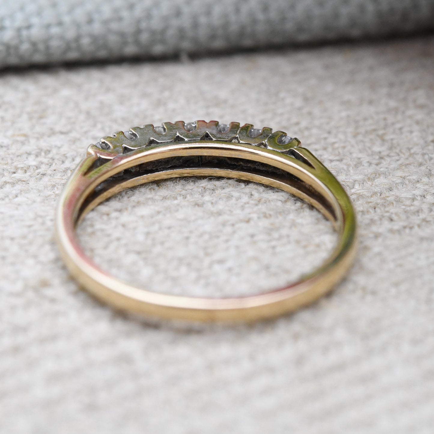 Vintage 9ct Gold Diamond Ring 25 Points .25 Carats - Half Eternity Engagement Wedding Band Stacking Ring | UK Size - L | US Size - 5 3/4