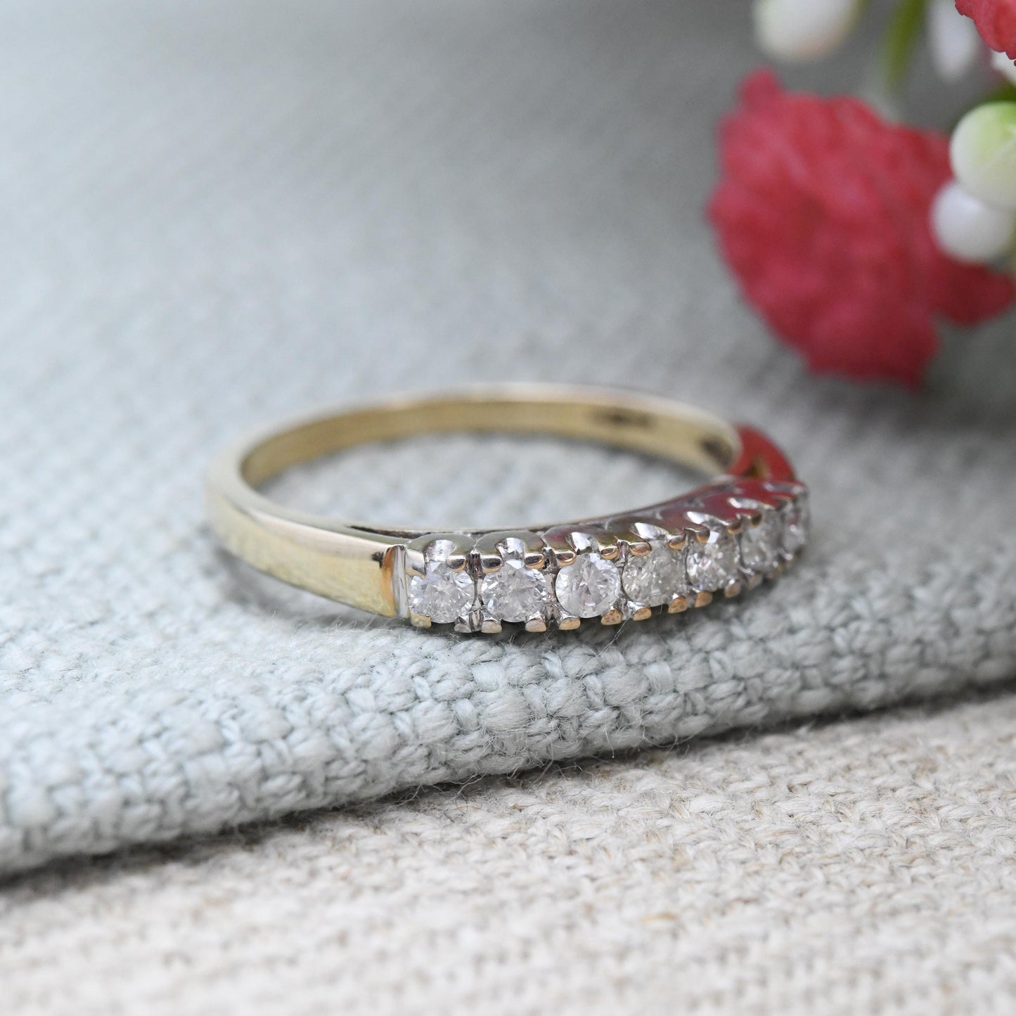 Vintage 9ct Gold Diamond Ring 25 Points .25 Carats - Half Eternity Engagement Wedding Band Stacking Ring | UK Size - L | US Size - 5 3/4