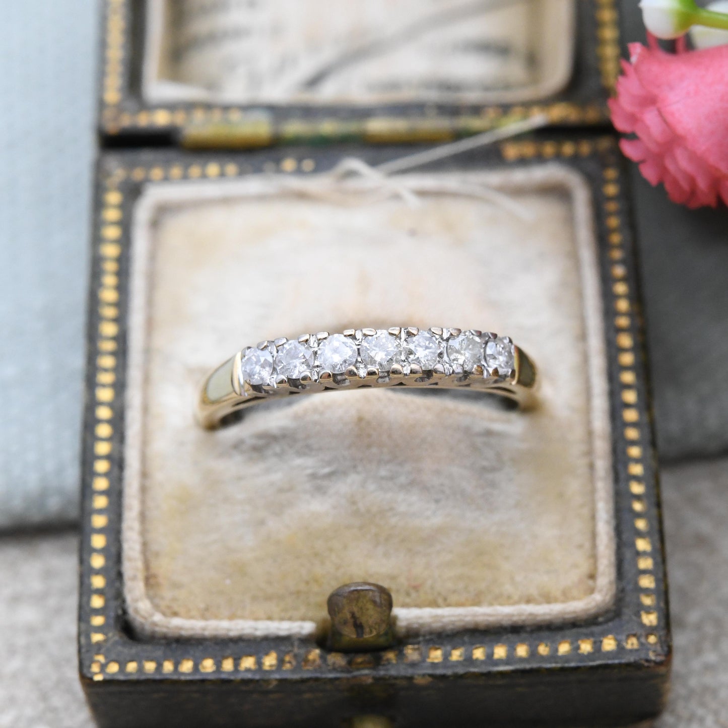 Vintage 9ct Gold Diamond Ring 25 Points .25 Carats - Half Eternity Engagement Wedding Band Stacking Ring | UK Size - L | US Size - 5 3/4