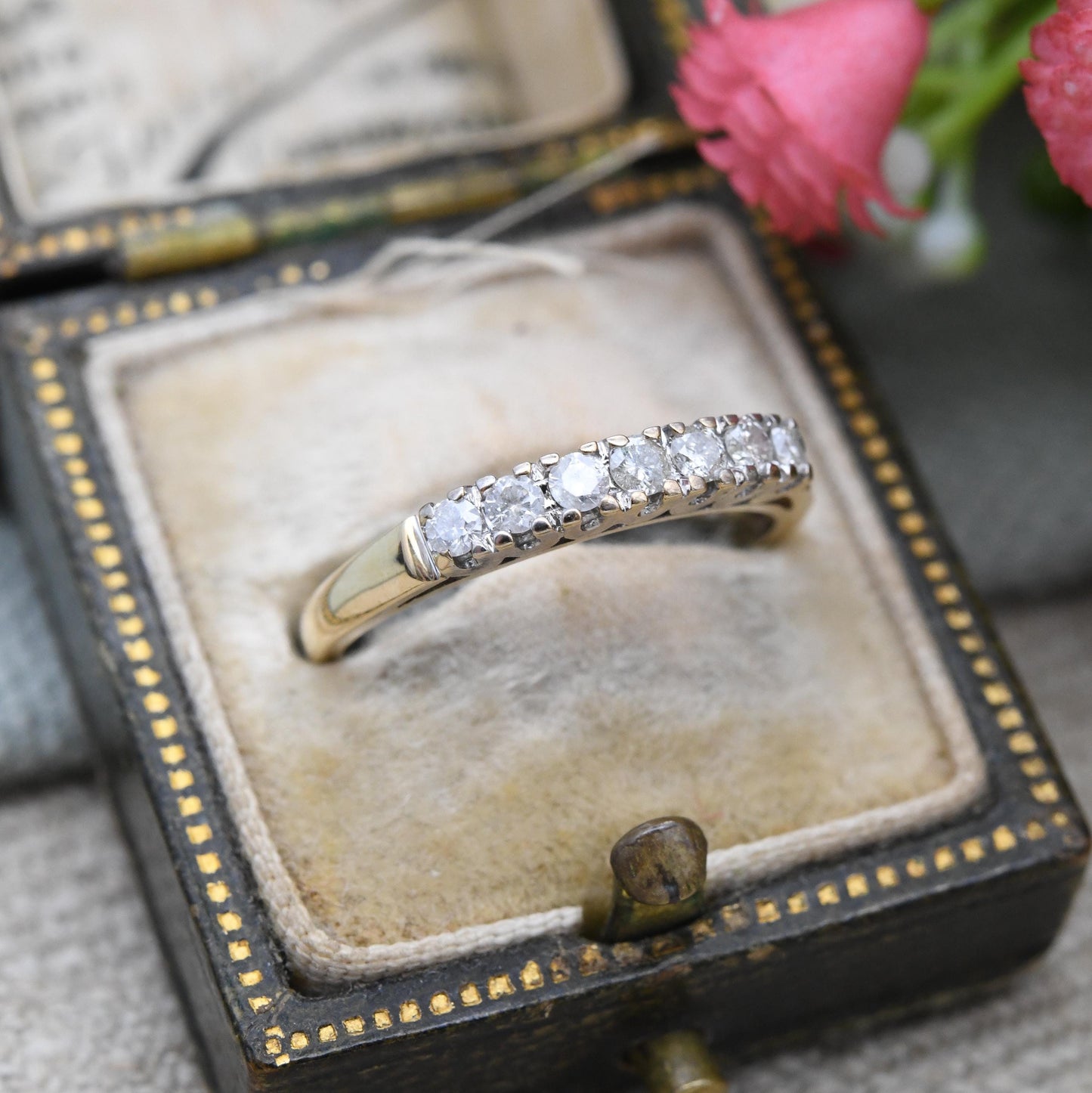 Vintage 9ct Gold Diamond Ring 25 Points .25 Carats - Half Eternity Engagement Wedding Band Stacking Ring | UK Size - L | US Size - 5 3/4