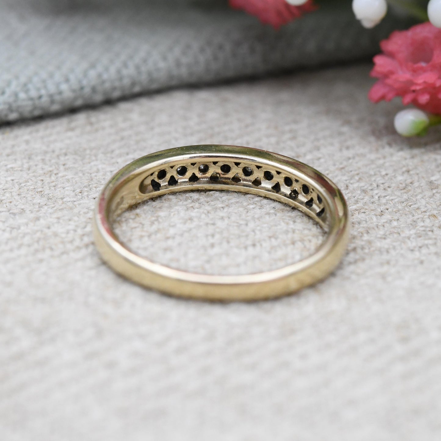 Vintage 9ct Gold Diamond Flush Half Eternity Ring - Channel Illusion Engagement Wedding Band Stacking Ring | UK Size - P | US Size - 7 1/2