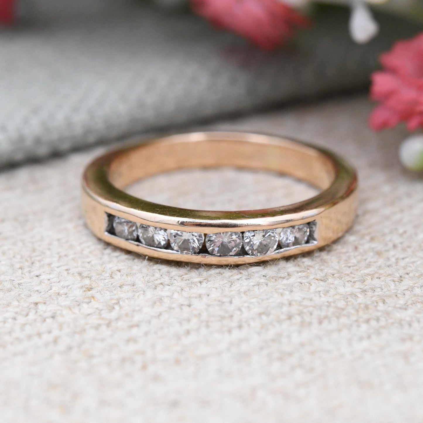 18ct Gold Diamond Half Eternity Ring 1/3 Carat 33 Points - Flush Channel Engagement Band Stacking Ring | UK Size - L | US Size - 5 3/4