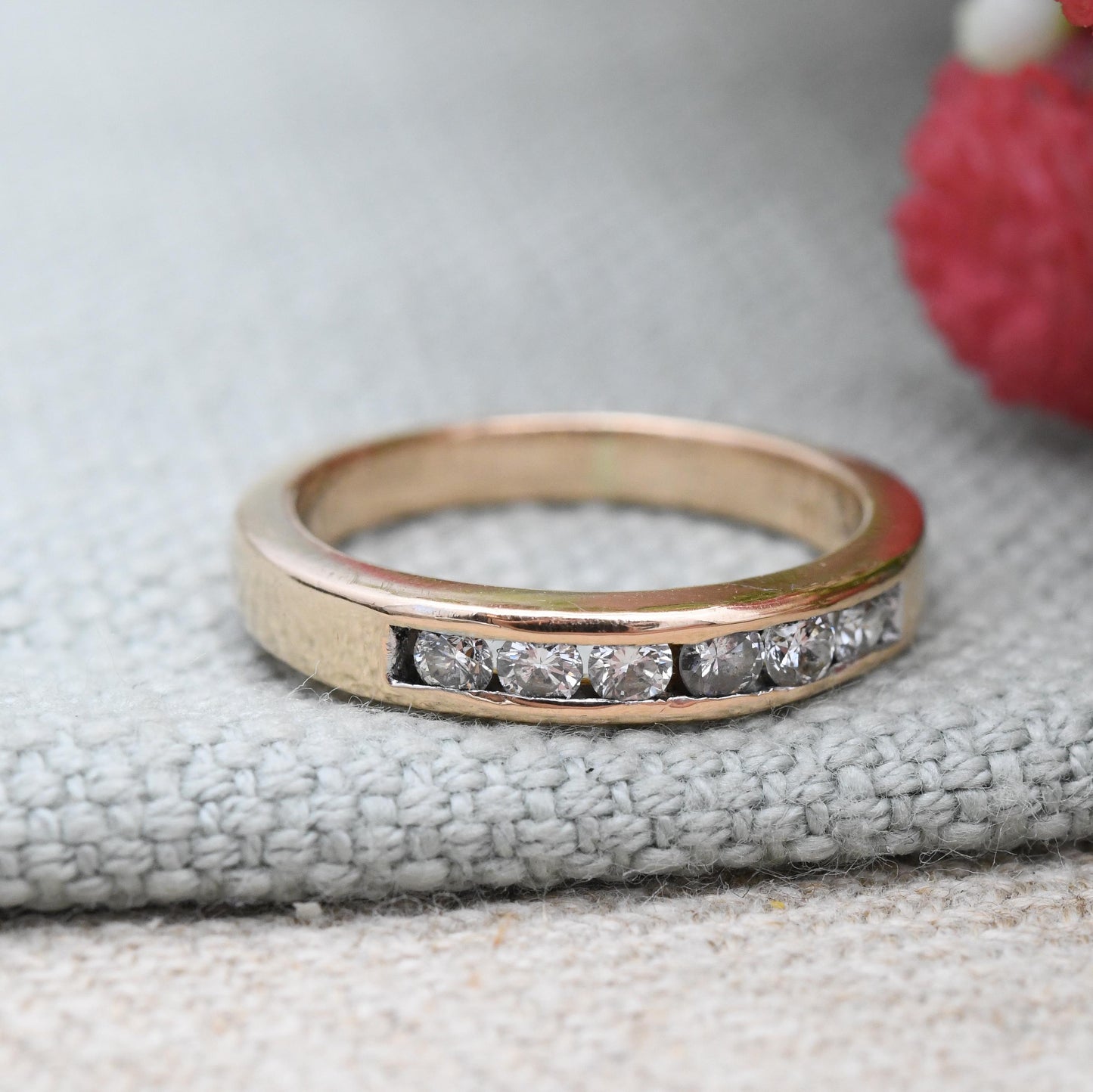 18ct Gold Diamond Half Eternity Ring 1/3 Carat 33 Points - Flush Channel Engagement Band Stacking Ring | UK Size - L | US Size - 5 3/4