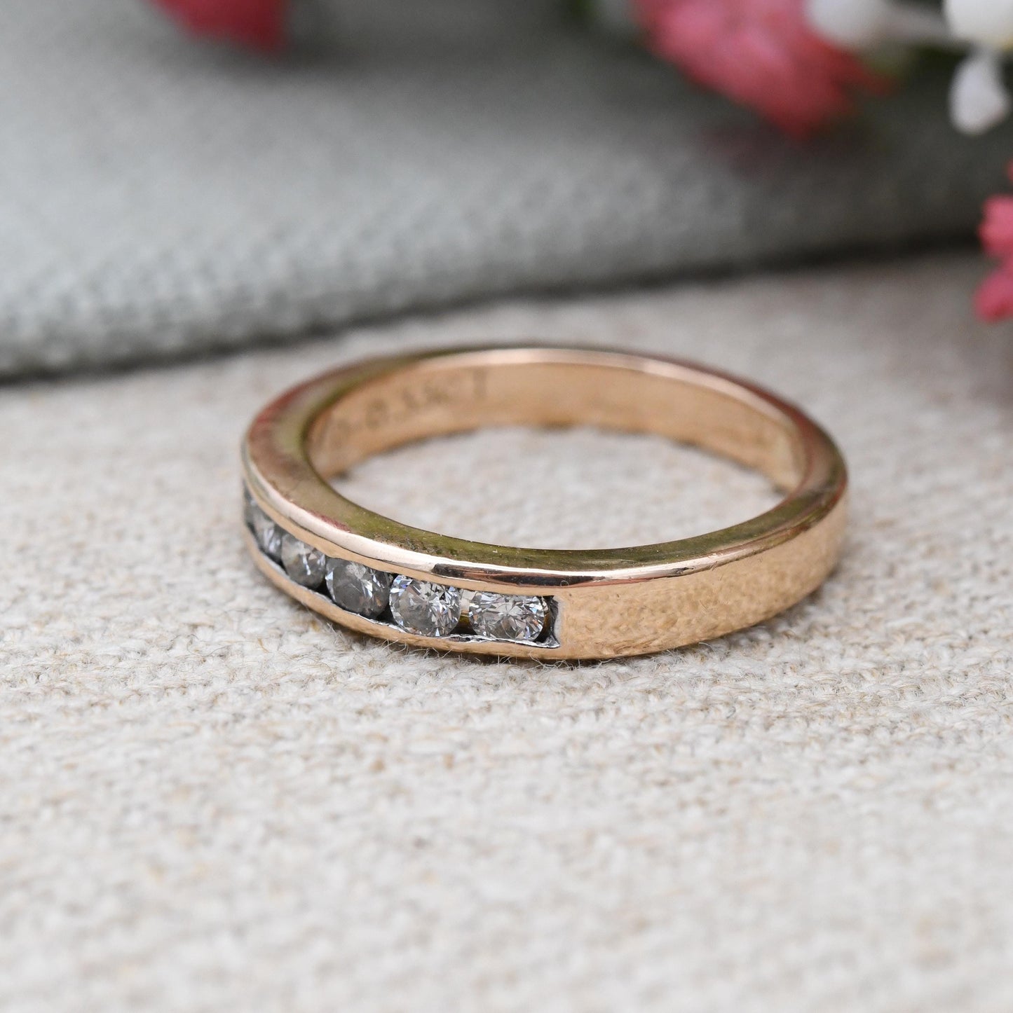 18ct Gold Diamond Half Eternity Ring 1/3 Carat 33 Points - Flush Channel Engagement Band Stacking Ring | UK Size - L | US Size - 5 3/4