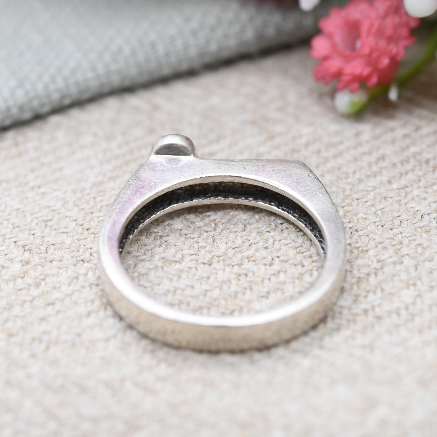 Sterling Silver Off-Centre Gemstone Ring - Square Shape Minimal Jewellery | Faceted Purple Stone Solitaire | UK Size - N 1/2 | US Size - 7