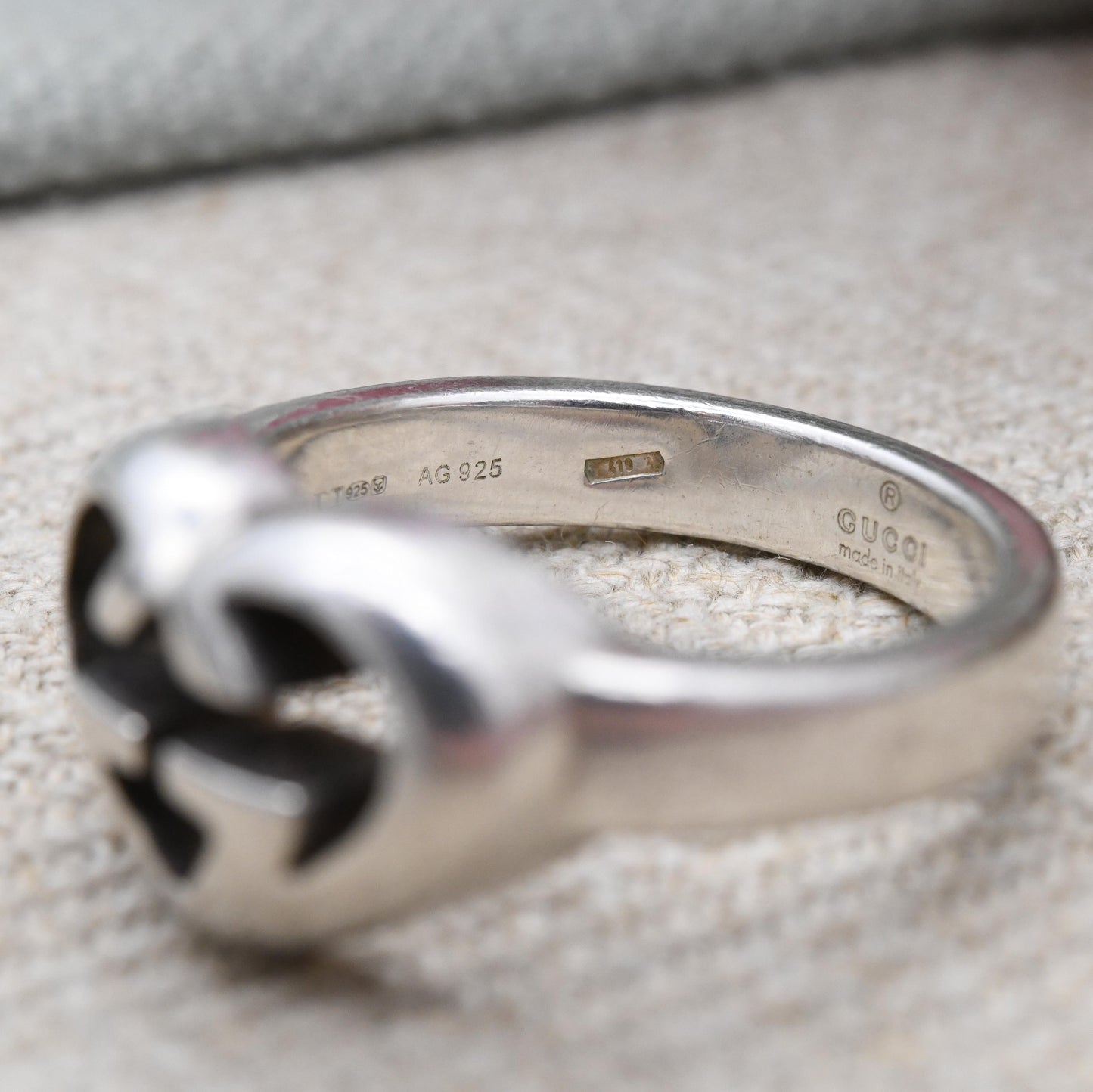 Gucci Love Heart Interlocking G Ring Sterling Silver - Signed Designer Chunky Heart Signet Ring Running Ring | UK Size - T | US Size - 9 1/2