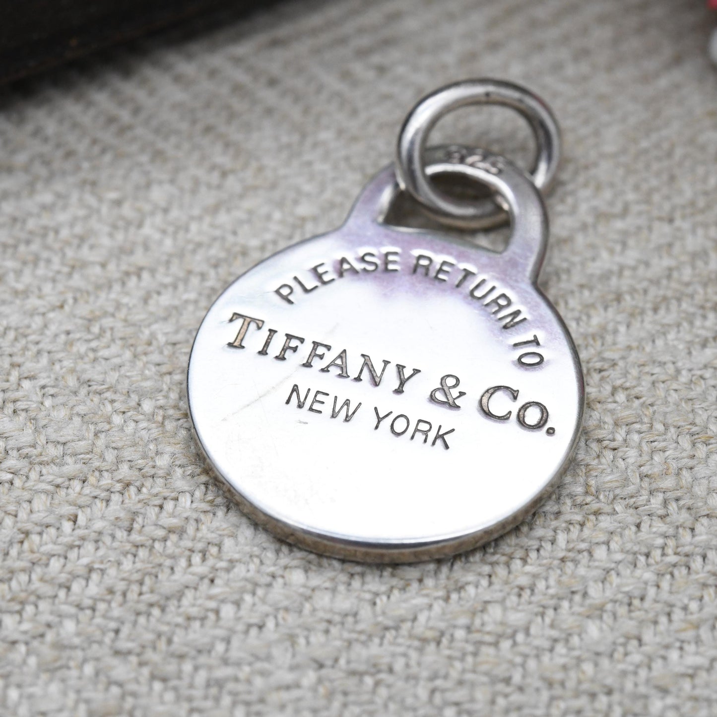 Please Return to Tiffany & Co Sterling Silver Round Tag Pendant - Signed Genuine Designer Jewellery Christmas Gift | Necklace Charm