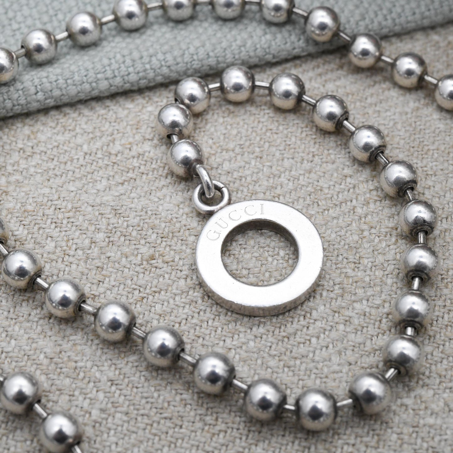 Gucci Boule Necklace ONLY Sterling Silver with Toggle and Ring Clasp - Beaded Popcorn Ball Chain | T-Bar Clasp | Italian Signed Designer