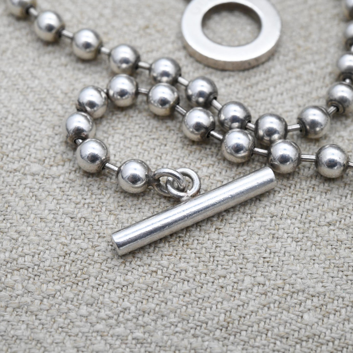 Gucci Boule Necklace ONLY Sterling Silver with Toggle and Ring Clasp - Beaded Popcorn Ball Chain | T-Bar Clasp | Italian Signed Designer