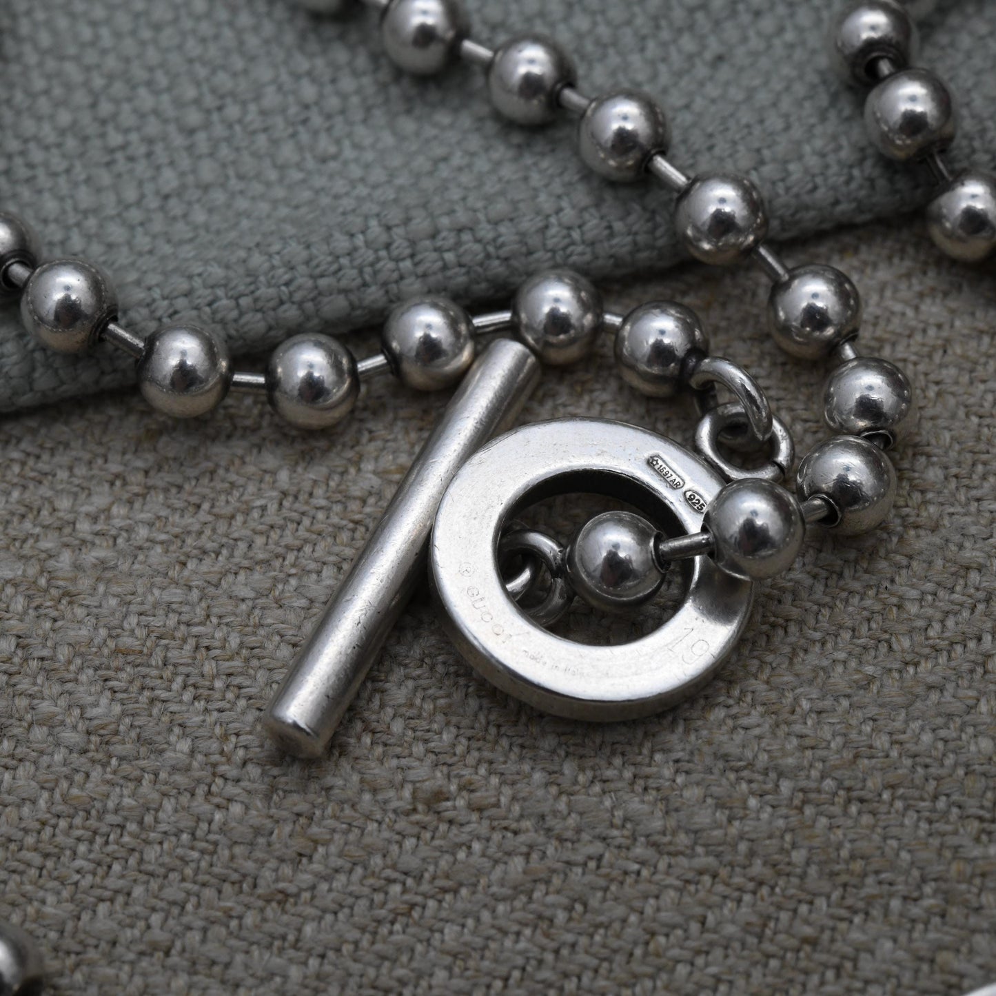 Gucci Boule Necklace and Bracelet Set Sterling Silver with Toggle and Ring Clasp - Beaded Popcorn Ball Chain | T-Bar Clasp | Signed Designer