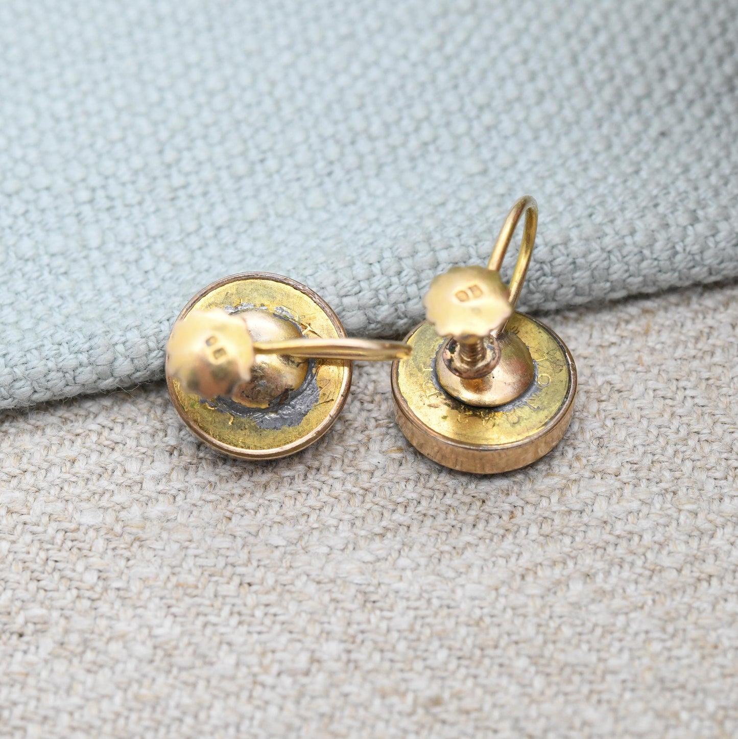 Vintage Rolled Gold Tiger's Eye Screw Back Earrings - Antique Button Conversion Jewellery | Not Pierced Unpierced Ears Stud Earrings