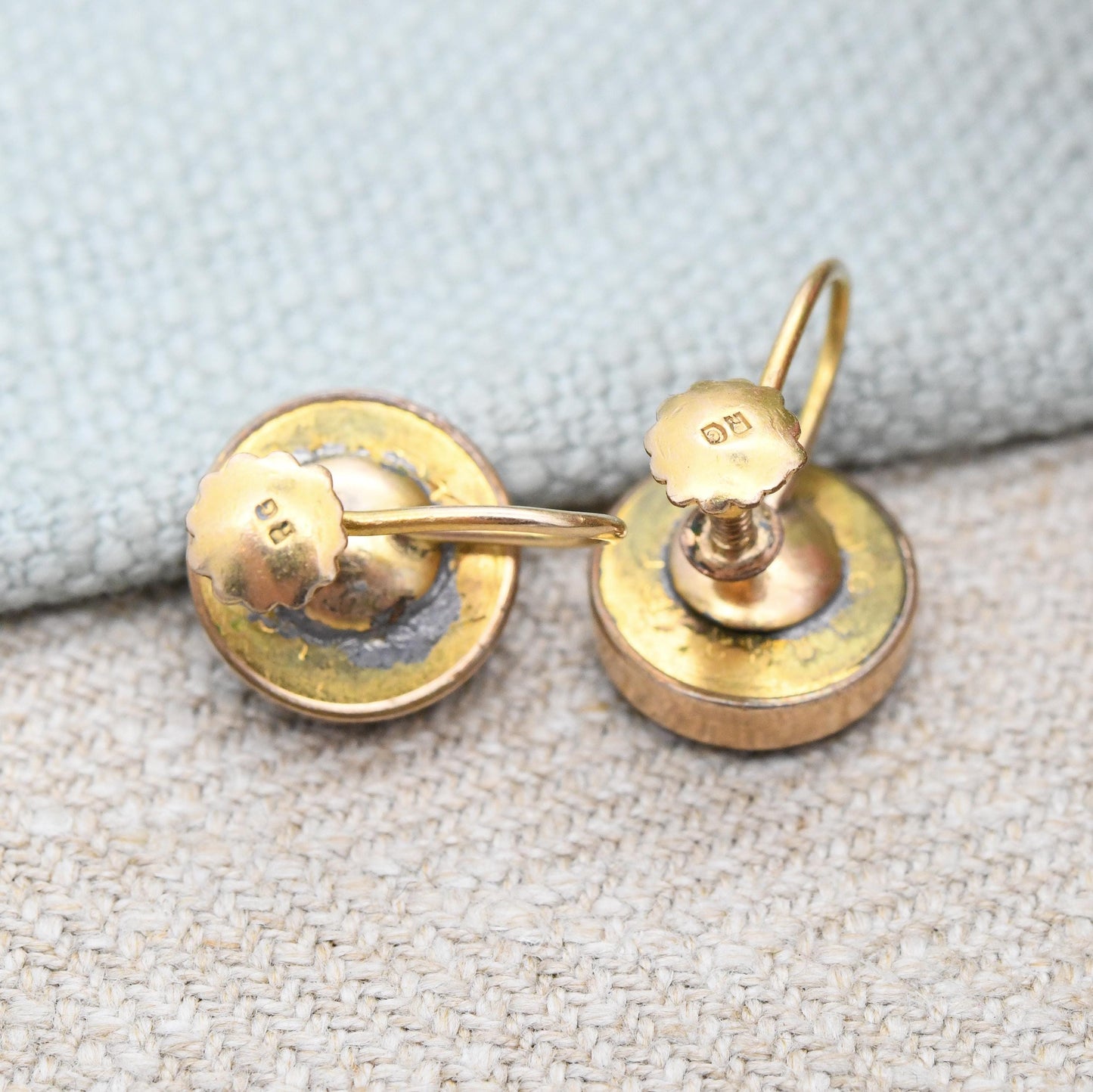 Vintage Rolled Gold Tiger's Eye Screw Back Earrings - Antique Button Conversion Jewellery | Not Pierced Unpierced Ears Stud Earrings