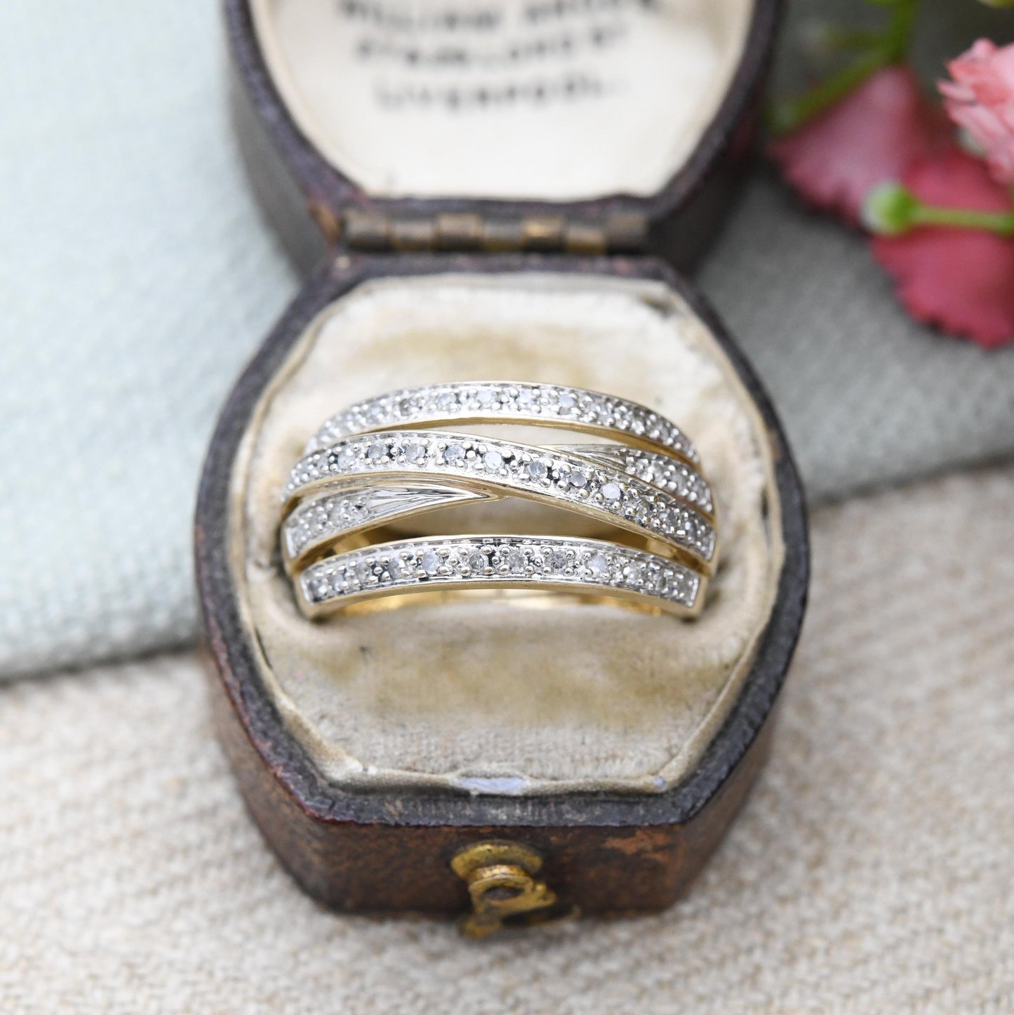 Vintage Multi Band Diamond Ring 9ct Gold Half Eternity .25 Carats 25 Points - Statement Chunky Band Ring Stack | UK Size - M US Size - 6 1/4