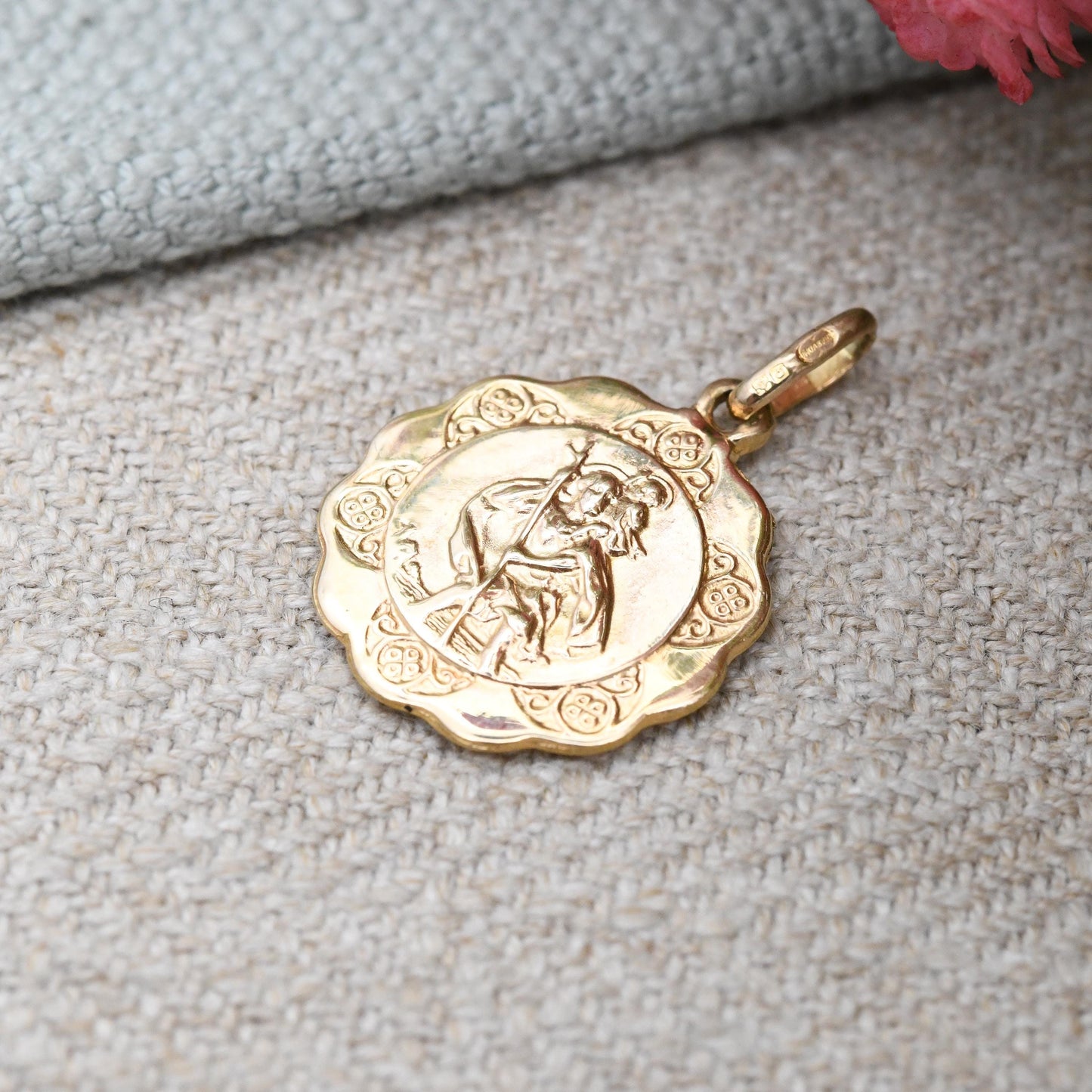 Vintage 9ct Gold St Christopher Pendant 1988 Unoaerre - Italian Designer Protect Us Patron Saint of Travellers Jewellery Gift for Adventurer