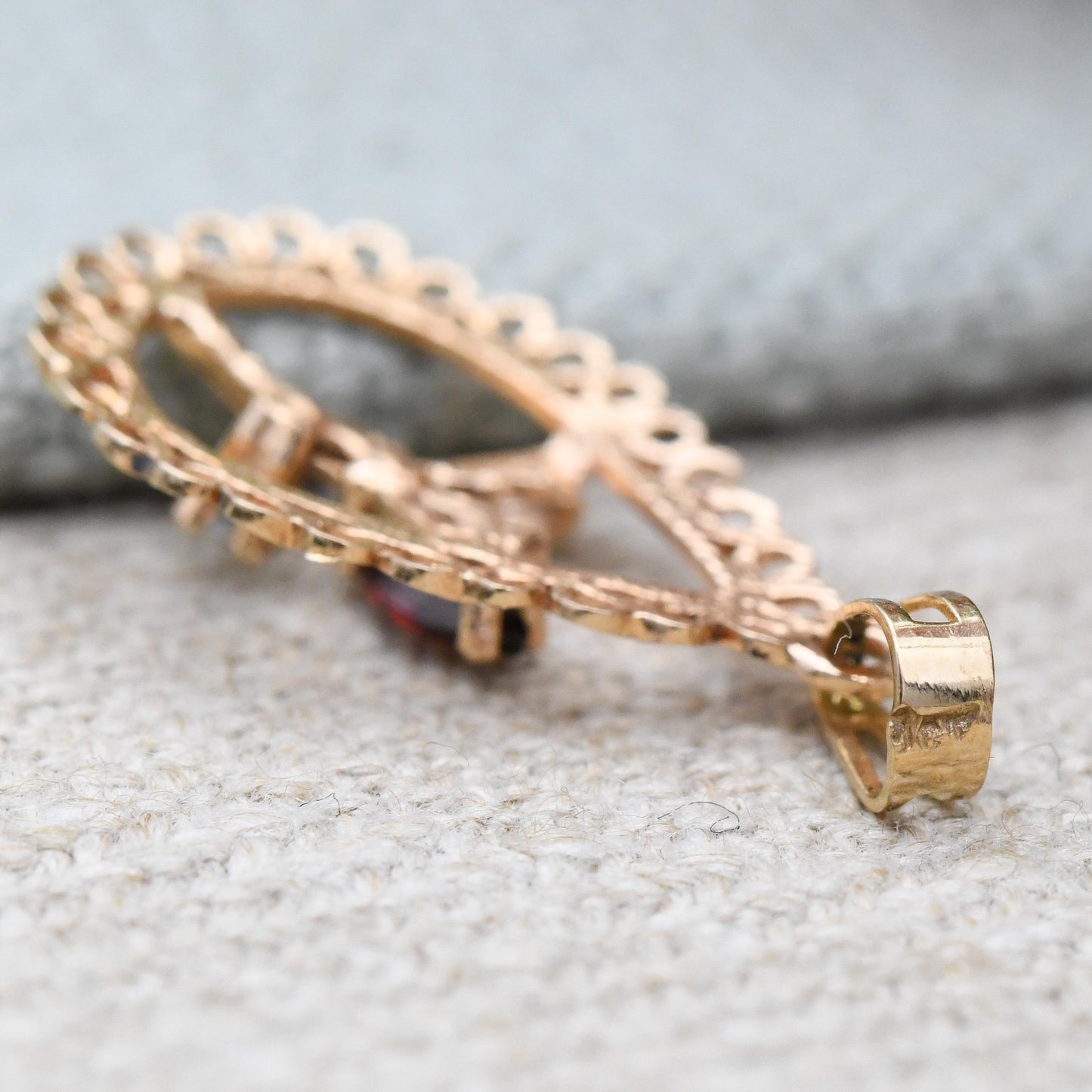 Vintage 9ct Gold Garnet Flower Pendant with White Stone - Marquise Red Stone | Bulrush Tulip | Pretty January Birthstone Jewellery Gift