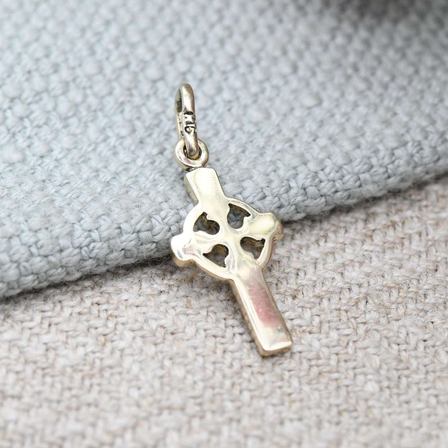 Vintage 9ct Gold Celtic Cross Charm Pendant - Little Solid Yellow Gold Cross Christian Religious Necklace Gift for Christening Baptism