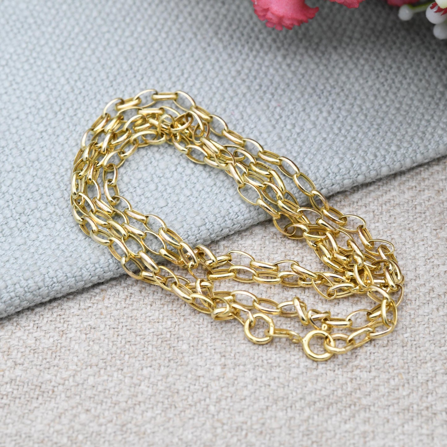 Vintage 9ct Gold Cable Chain Necklace - Long 9K Solid Gold Chain for Necklace Stack | 60cm | 24"