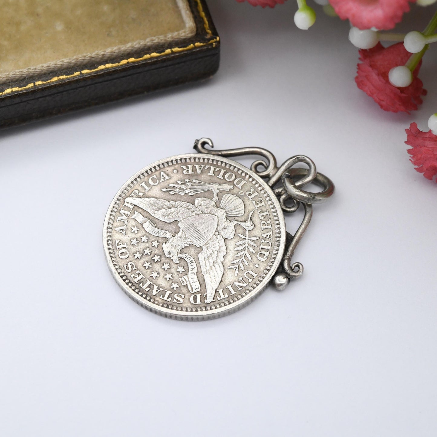 Antique 1906 US Quarter Dollar Coin Pendant Barber Quarter 1/4 - United States of America Silver Coin Jewellery | Collectable Souvenir Gift