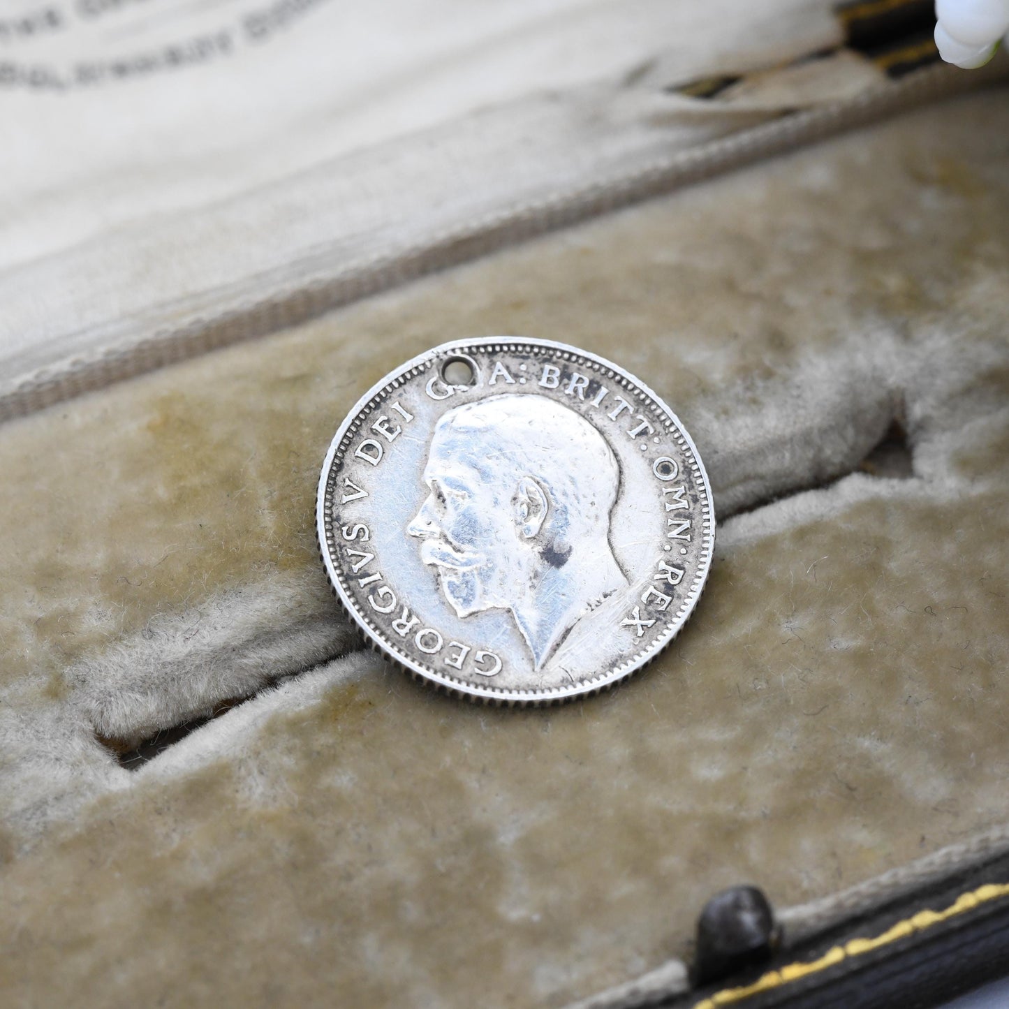 Antique WWI Gunners Silver Love Token Sixpence Coin Charm Pendant Royal Artillery Badge c 1914 - Engraved Pictorial Cannon British Army Hugh