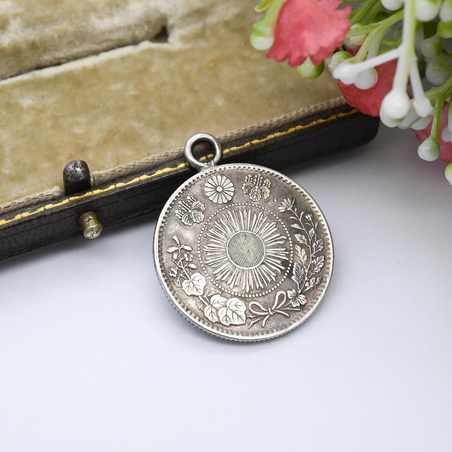 1871 Japanese 20 Sen Coin Silver Charm Pendant Antique Year 4 of Meji - Scarce Silver Coin Jewellery | Extremely Fine XF