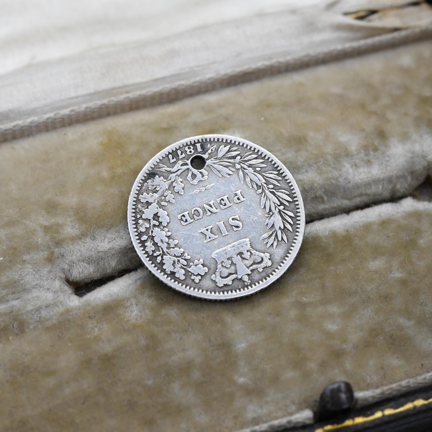 Antique Victorian Sterling Silver Six Pence 1877 Coin Charm Pendant - Queen Victoria Young Head | Solid Silver Coin Jewellery