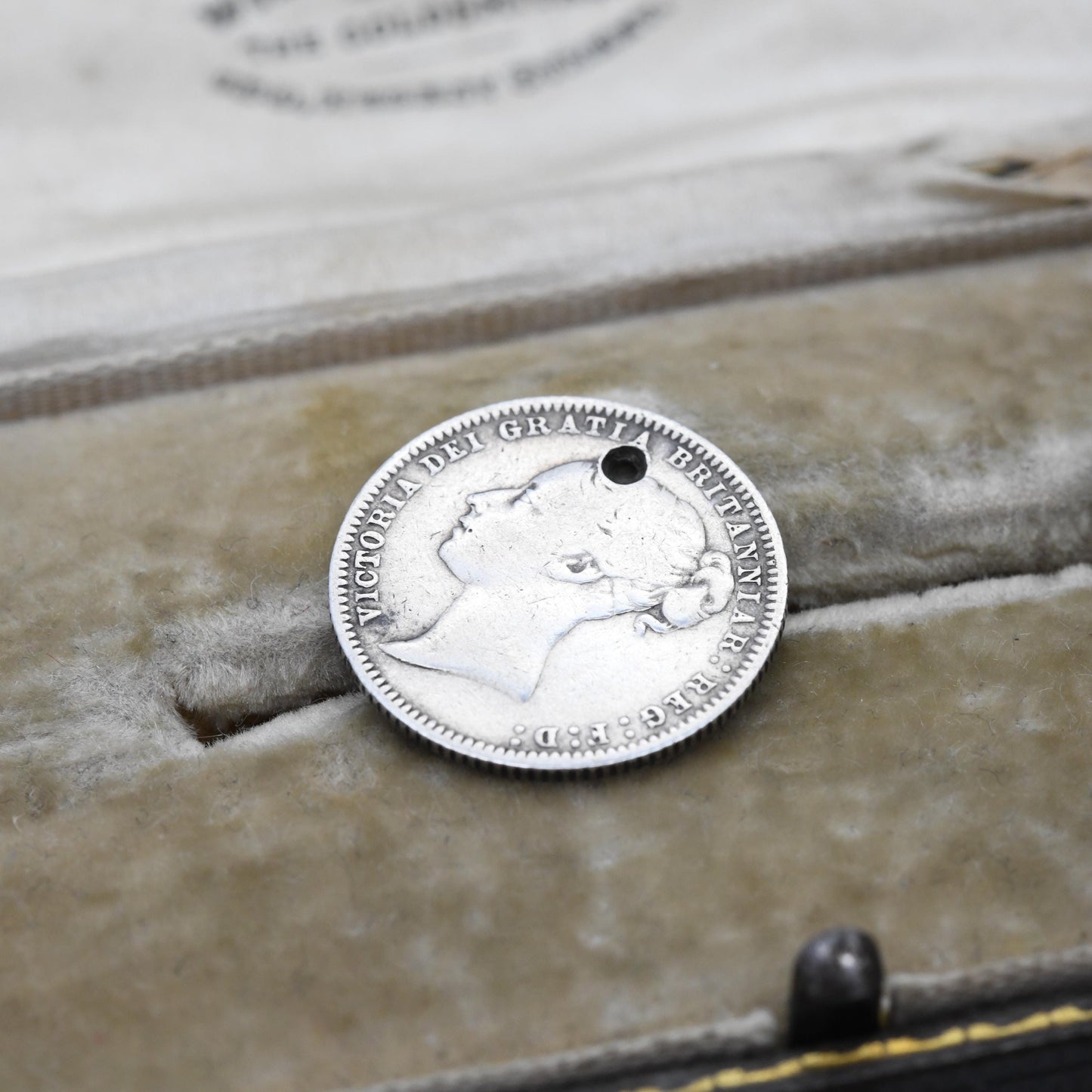 Antique Victorian Sterling Silver Six Pence 1877 Coin Charm Pendant - Queen Victoria Young Head | Solid Silver Coin Jewellery