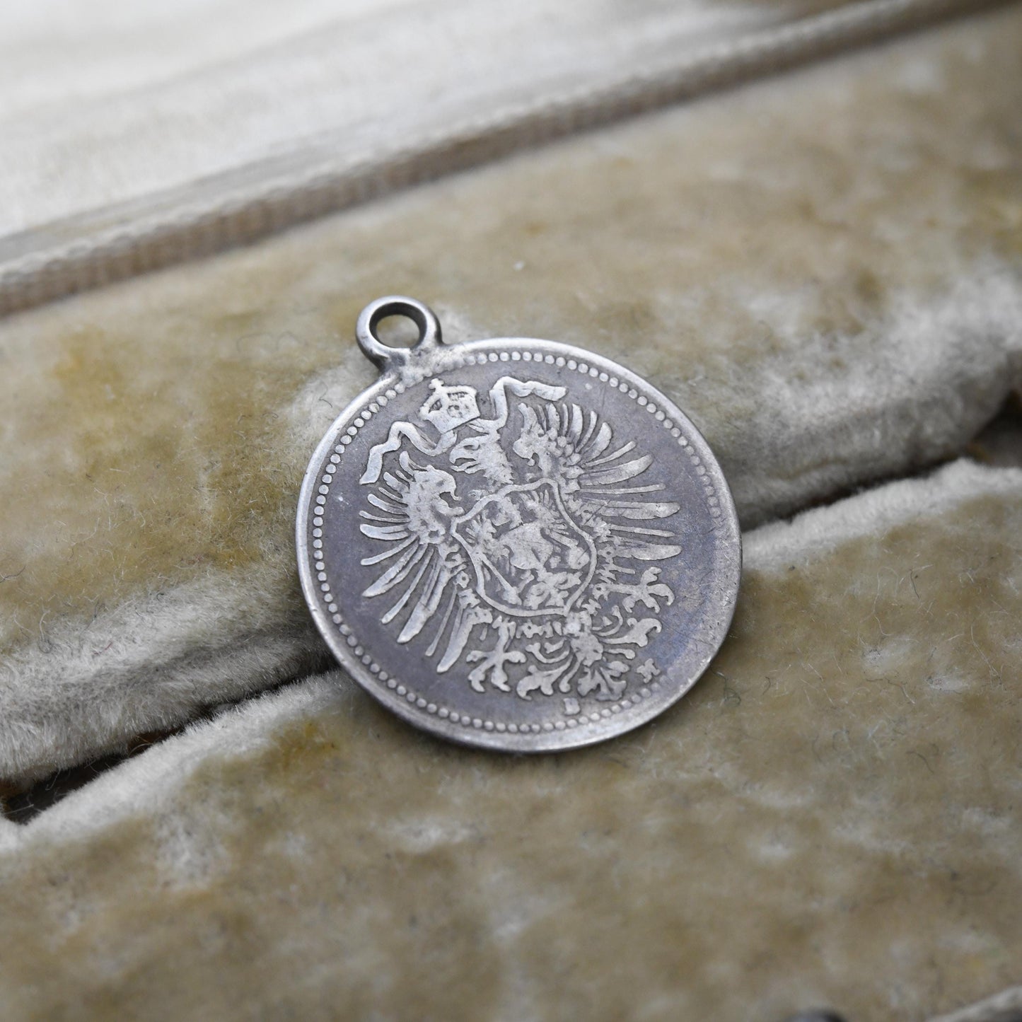 Antique Silver German Love Token Coin Monogram Engraved Charm Pendant - Think of Me Always Beautiful | Victorian Silver Coin Jewellery