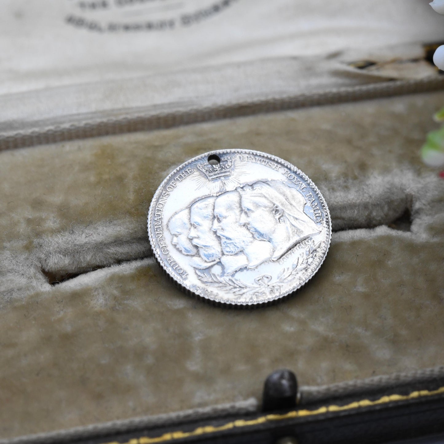 Antique Victorian Silver Medal Four Generations of the British Royal Family 1897 Pendant Medalet by Henry Grueber - Queen Victoria Jubilee