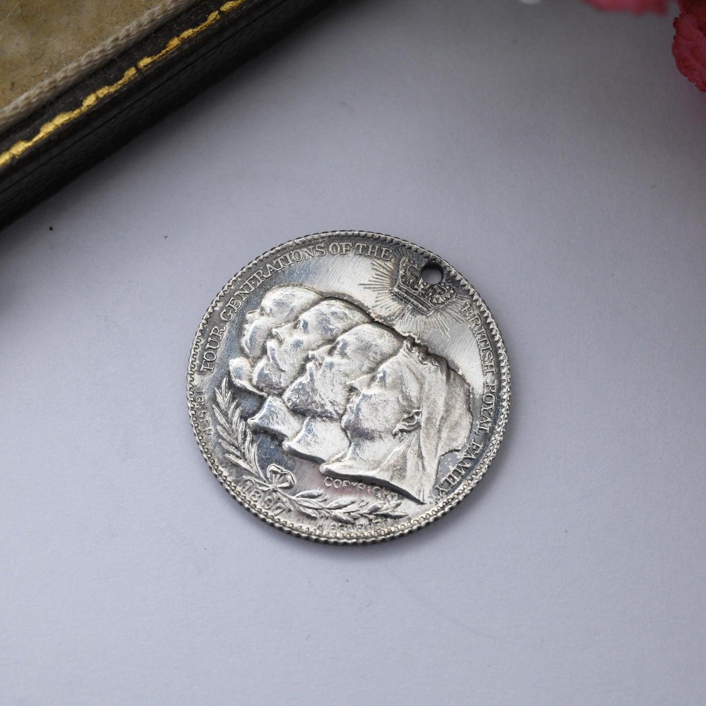 Antique Victorian Silver Medal Four Generations of the British Royal Family 1897 Pendant Medalet by Henry Grueber - Queen Victoria Jubilee