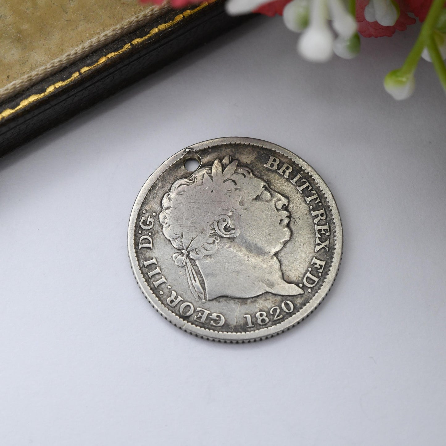 Antique George III Shilling Coin Pendant 1820 Sterling Silver Coin Jewellery - Pierced Holed Genuine Georgian Coin