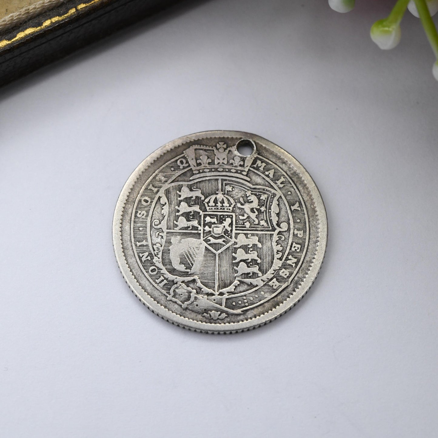 Antique George III Shilling Coin Pendant 1820 Sterling Silver Coin Jewellery - Pierced Holed Genuine Georgian Coin