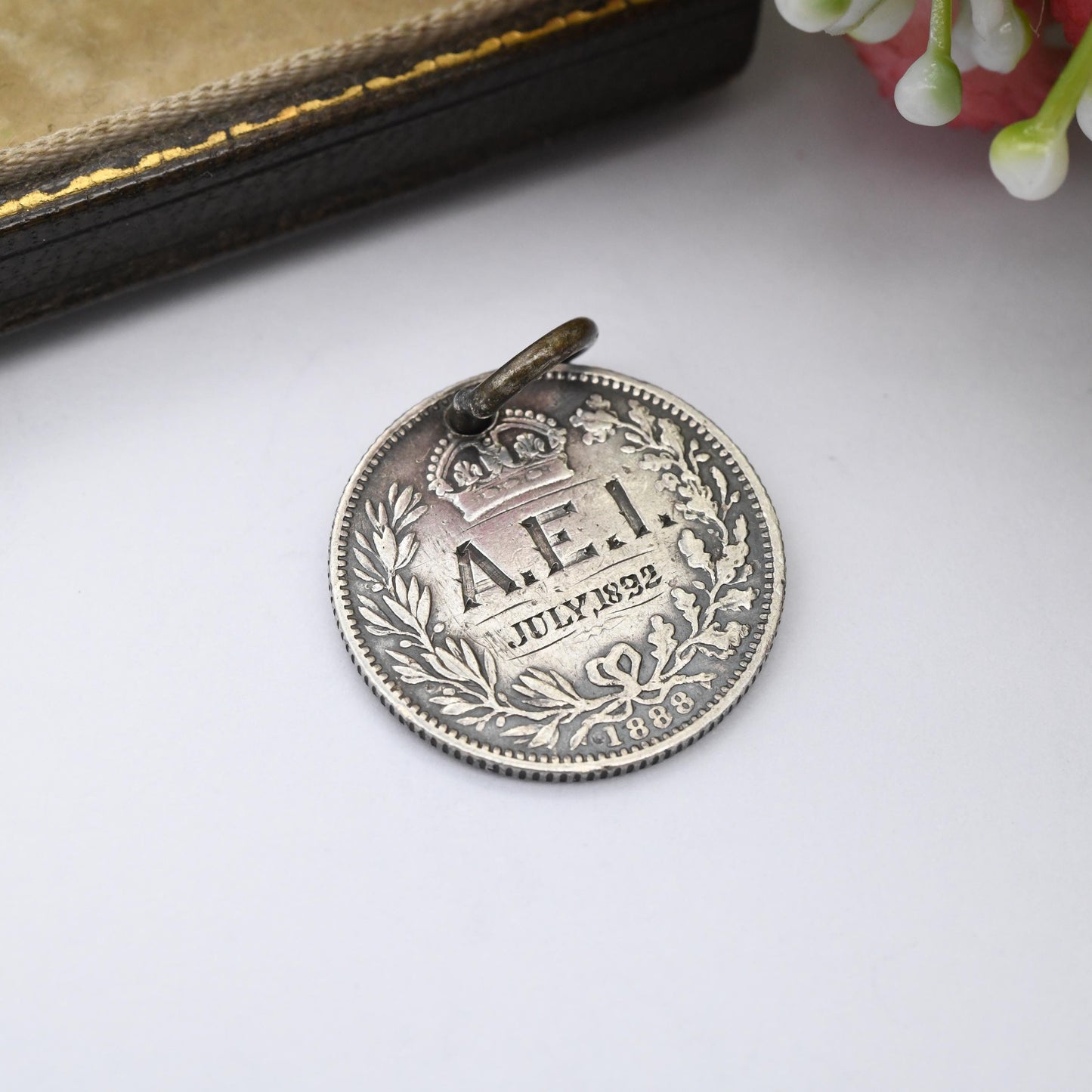 Antique Love Token Coin Amity Eternity Infinity Sterling Silver Queen Victoria Sixpence Coin Charm Pendant 1892 - AEI Victorian Jewellery