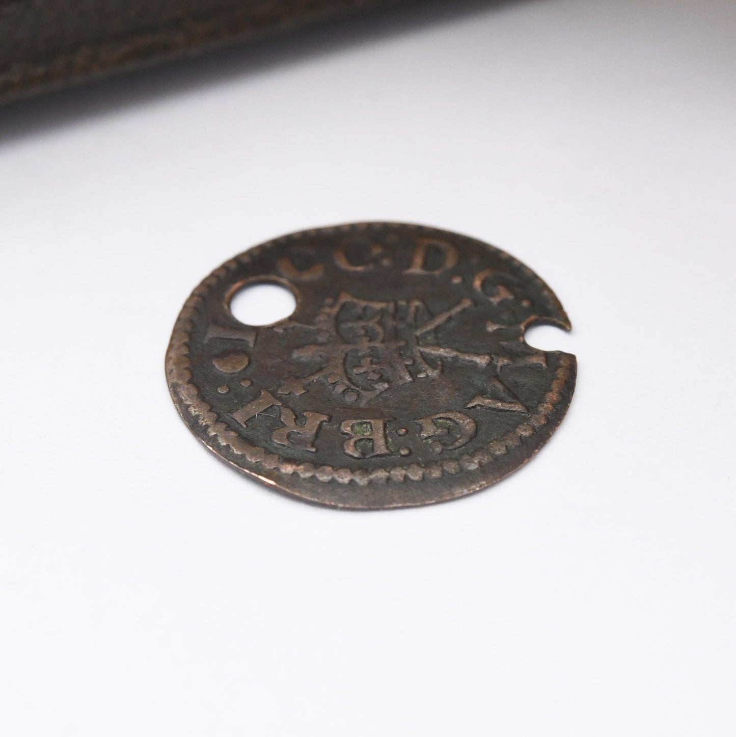 Antique Charles I 1600s Irish Farthing Coin Charm Pendant c. 1625 - 1644 - Pierced Holed Worn Copper Coin Jewellery | Good Luck Present