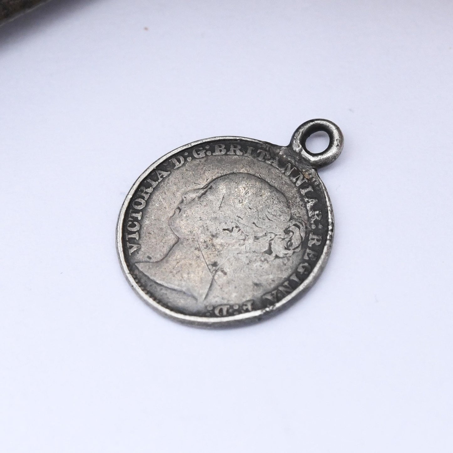 1883 Victorian Maundy 1 Pence Coin Charm Pendant Antique Silver 1p - Tiny Little Old Money Charm | Young Head Queen Victoria