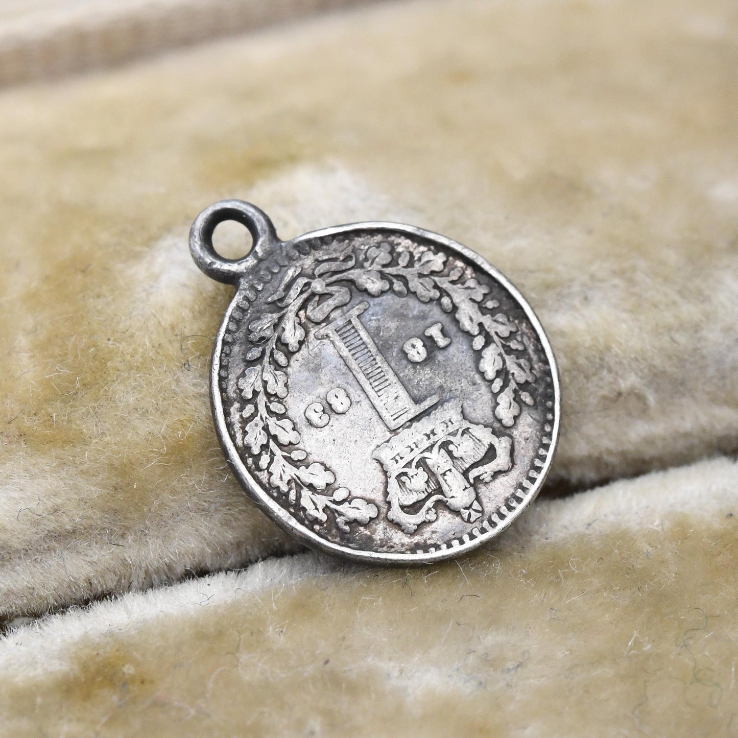 1883 Victorian Maundy 1 Pence Coin Charm Pendant Antique Silver 1p - Tiny Little Old Money Charm | Young Head Queen Victoria