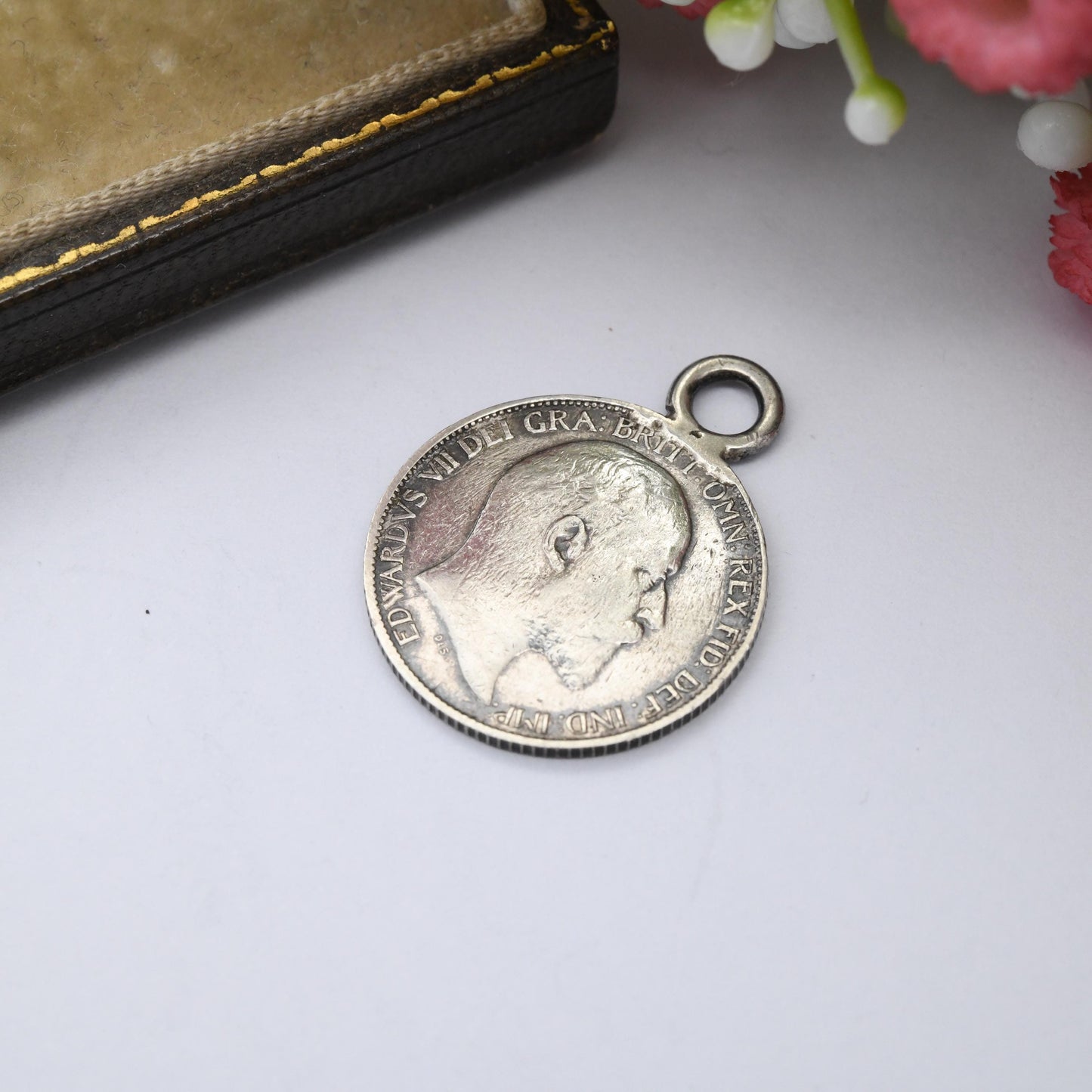 1902 Edward VII Six Pence Coin Pendant Charm Silver Antique - Edwardian Solid Sterling Silver Coin Jewellery