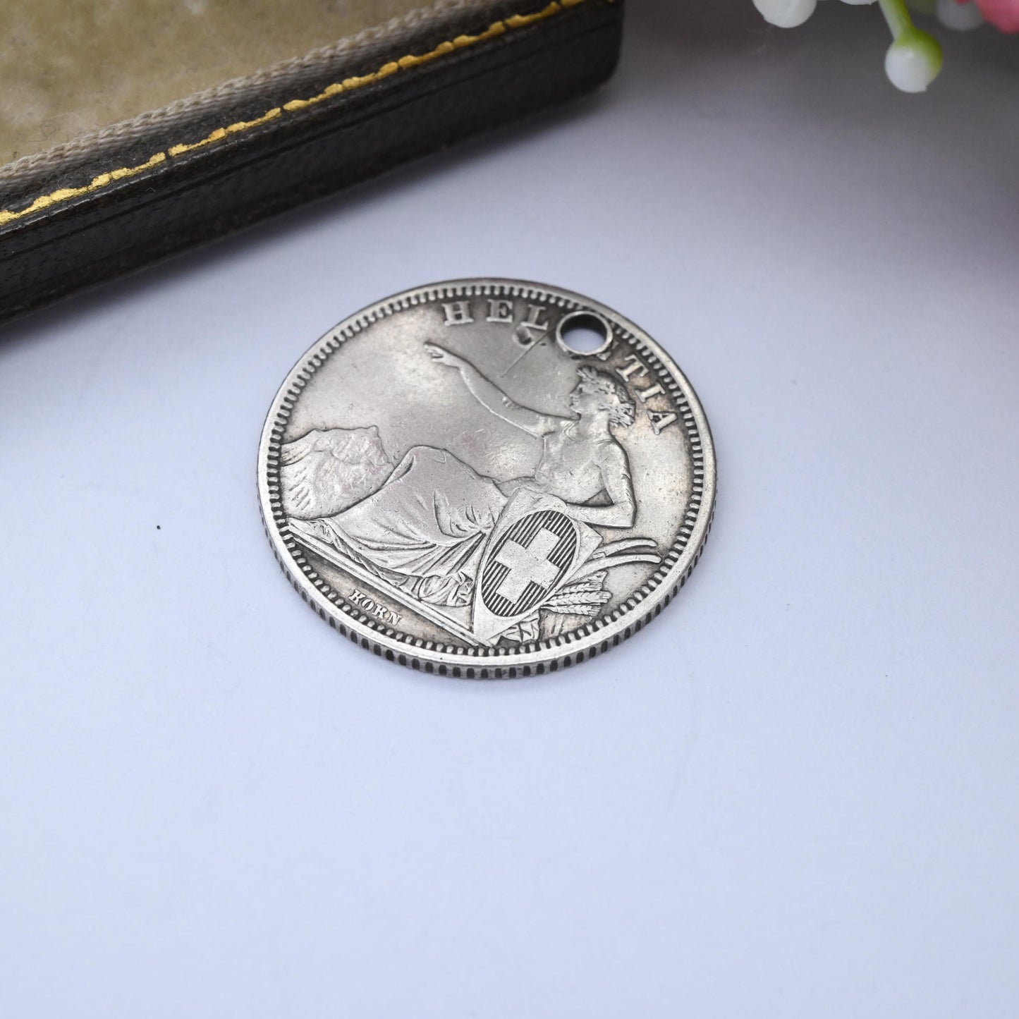 Antique 1 Franc Coin 1861 Switzerland Charm Pendant Helvetia Seated - 1 CHF Swiss Franc Solid Silver Coin Jewellery | Victorian Period