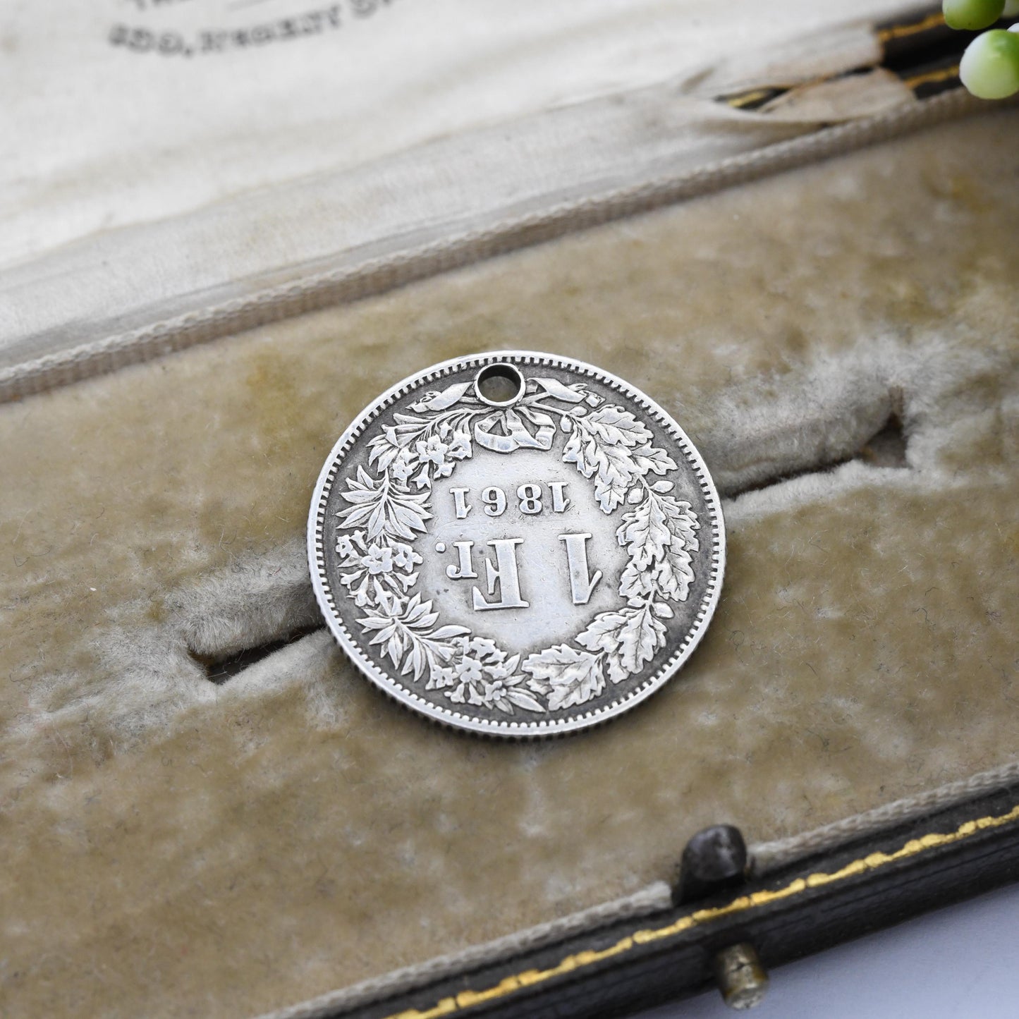 Antique 1 Franc Coin 1861 Switzerland Charm Pendant Helvetia Seated - 1 CHF Swiss Franc Solid Silver Coin Jewellery | Victorian Period