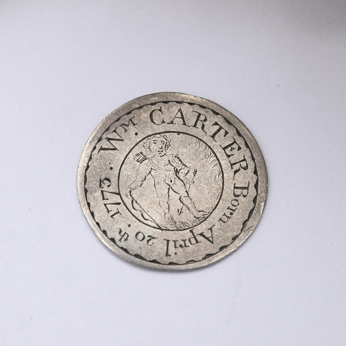 Georgian Love Token Silver William and Mary Coin William Carter Born April 20th 1773 - Engraved Pictorial Convict Token Cupid Baby Archer