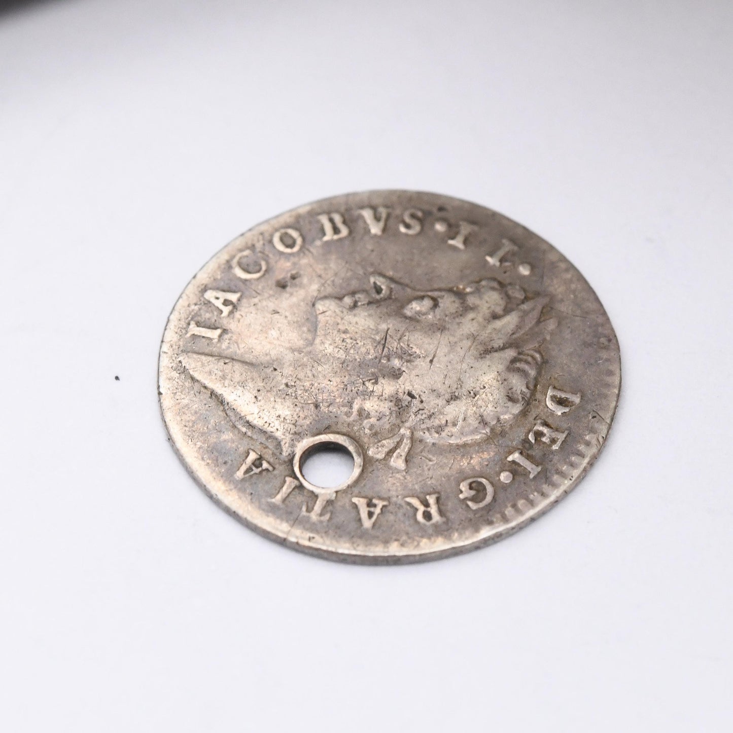 1687 King James II Silver Three Pence Coin Charm Pendant Antique - Pierced Holed Silver Coin Jewellery Lucky Three Penny Stuart Era Jacobus