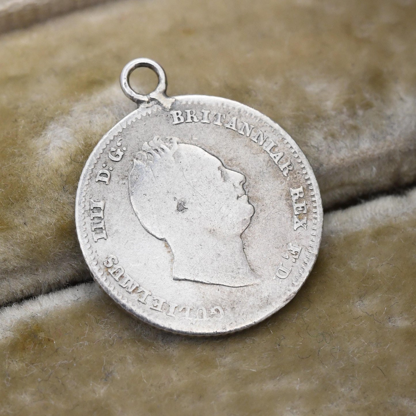 Antique William IV Silver Four Pence 1836 Coin Charm Pendant - Genuine Old Solid Silver Coin Jewellery British Groat Joey | Seated Britannia