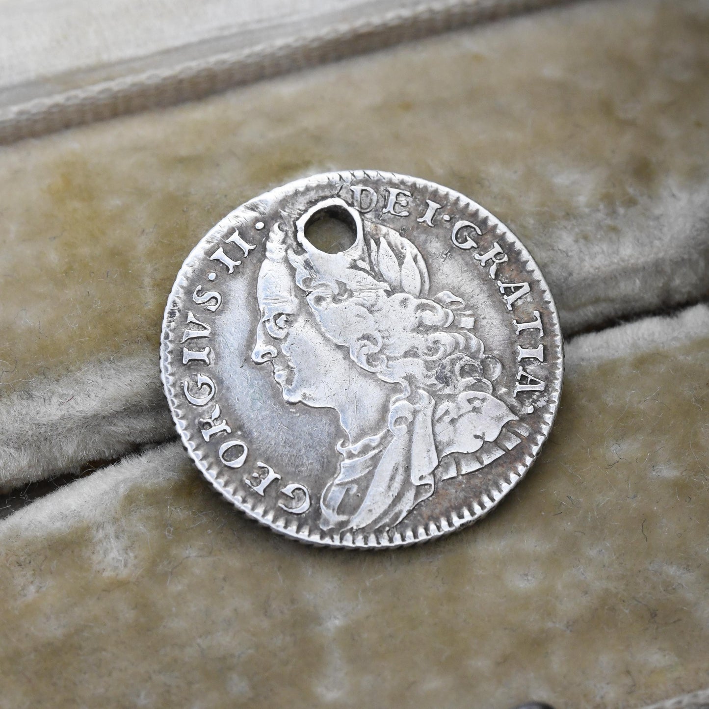 Antique 1757 George II Six Pence Coin Pendant Sterling Silver Coin Jewellery - Genuine Georgian Silver Money Old British 6p Holed Pierced