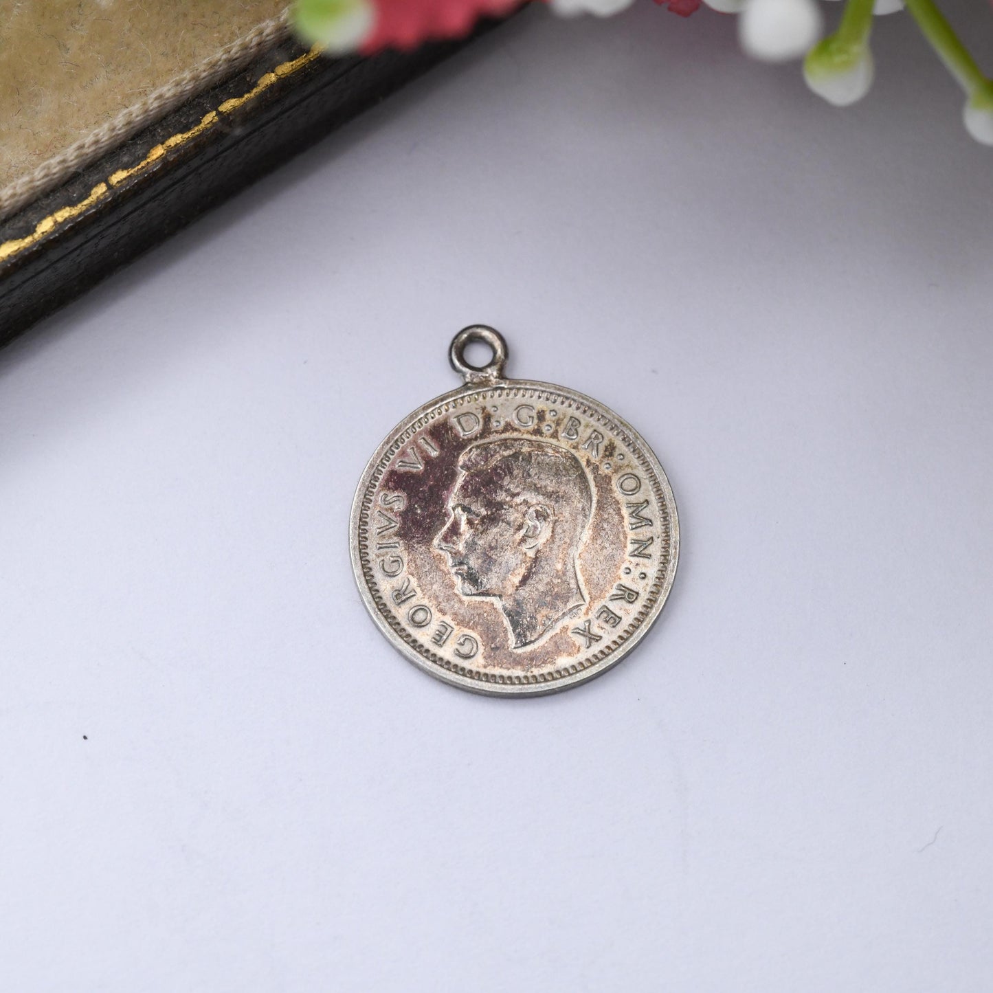 Vintage Silver George VI Threepence 1937 Coin Charm Pendant - Solid Silver Coin Jewellery