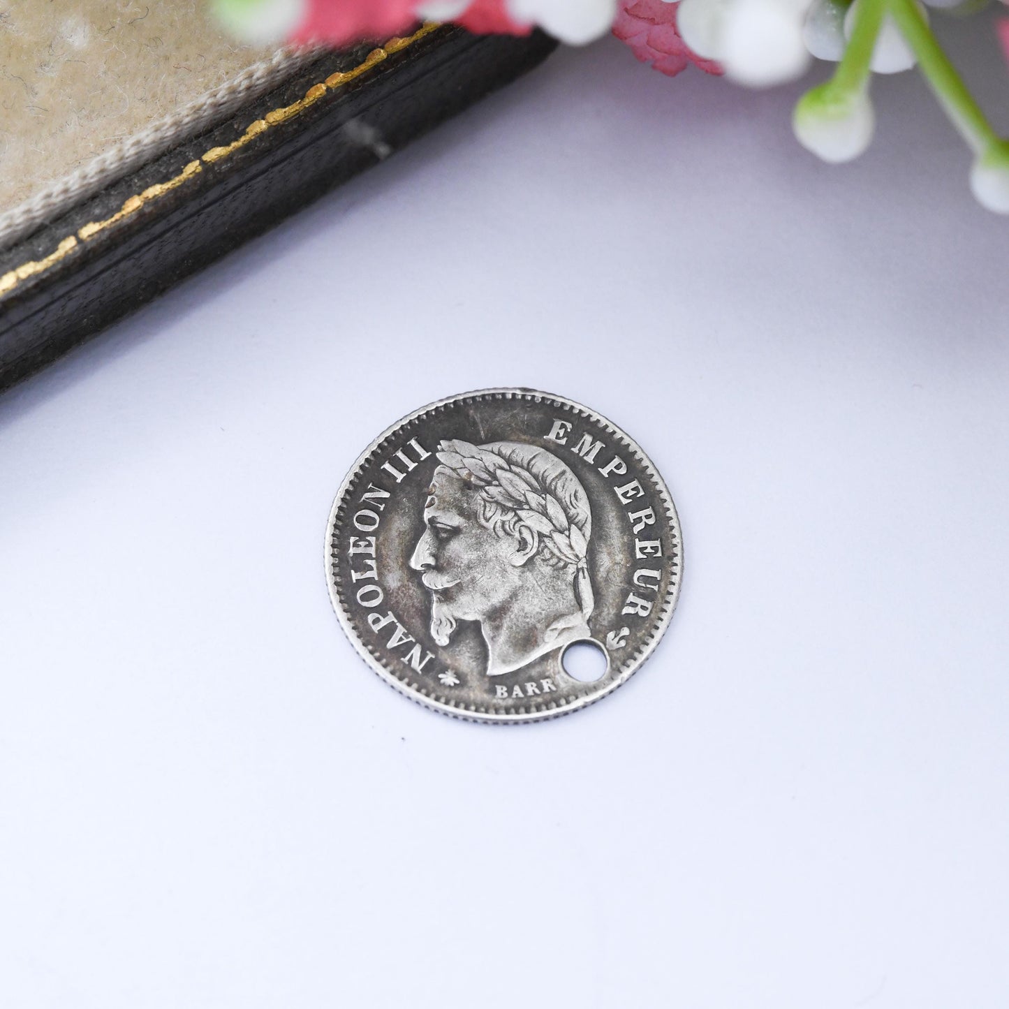Antique Napoleon III 20 Cents Coin Silver Charm Pendant 1867 - Empire Français French Silver Coin Jewellery