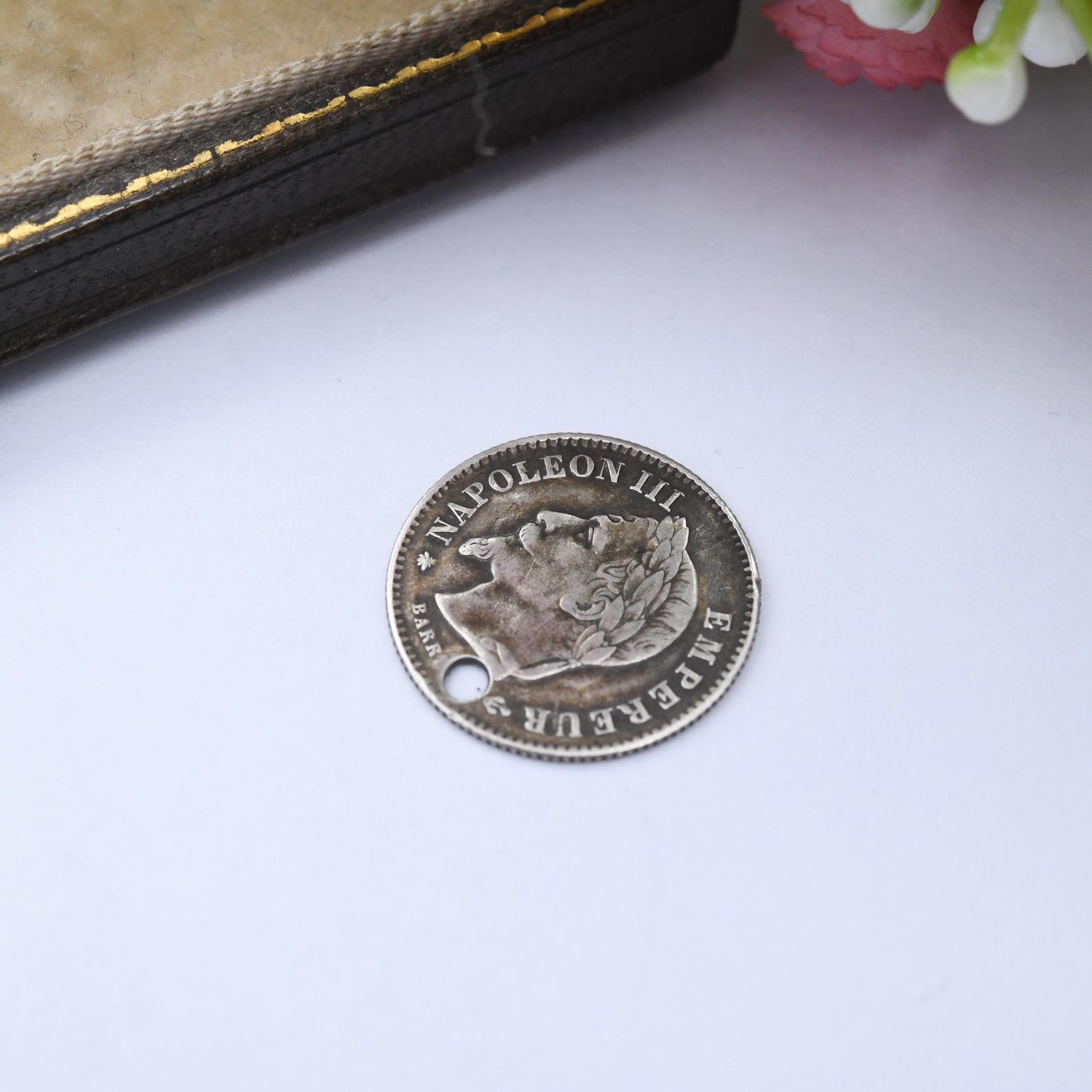 Antique Napoleon III 20 Cents Coin Silver Charm Pendant 1867 - Empire Français French Silver Coin Jewellery